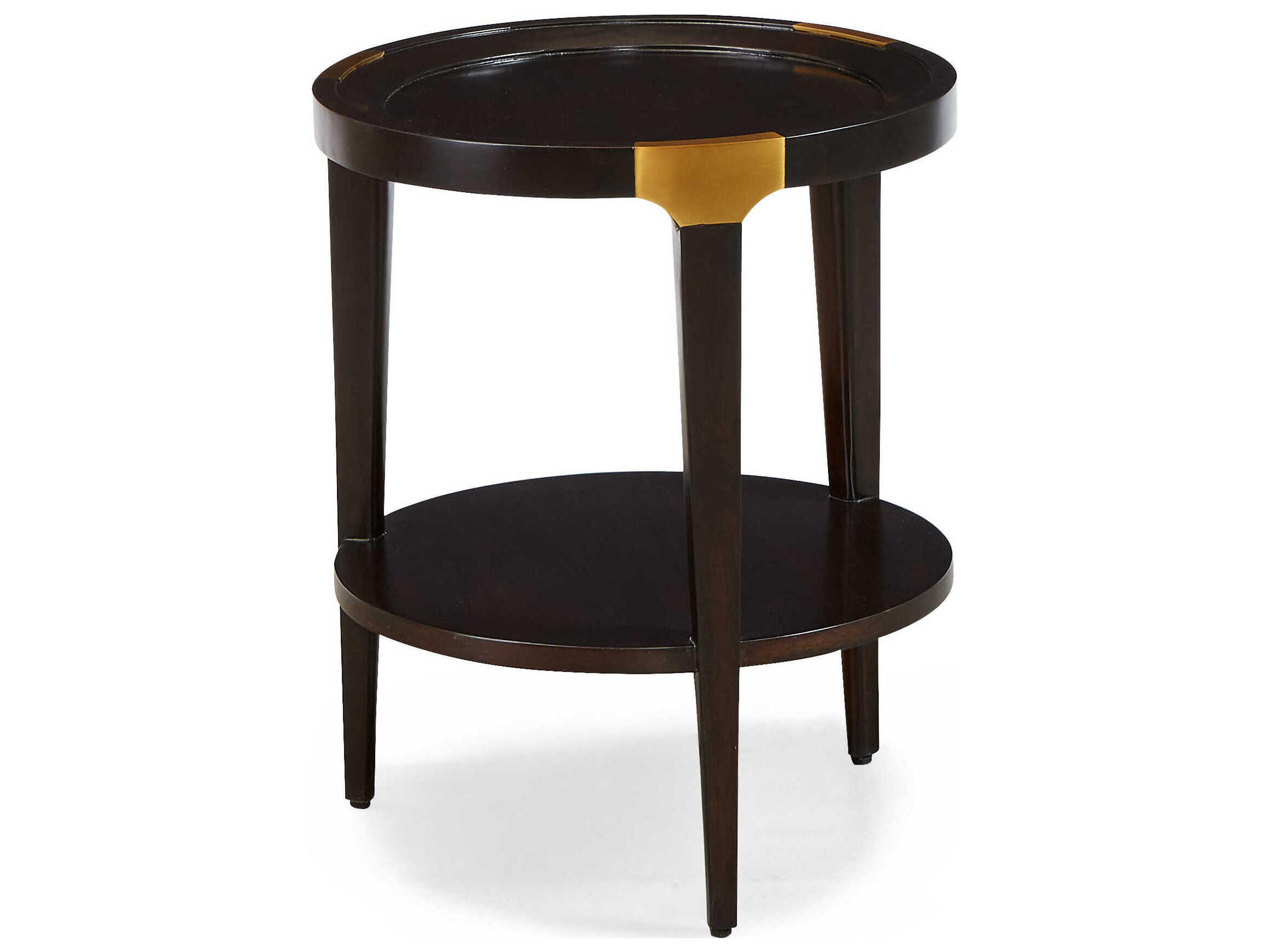 Addison Round Wood Mocha Antique Brass Side Table