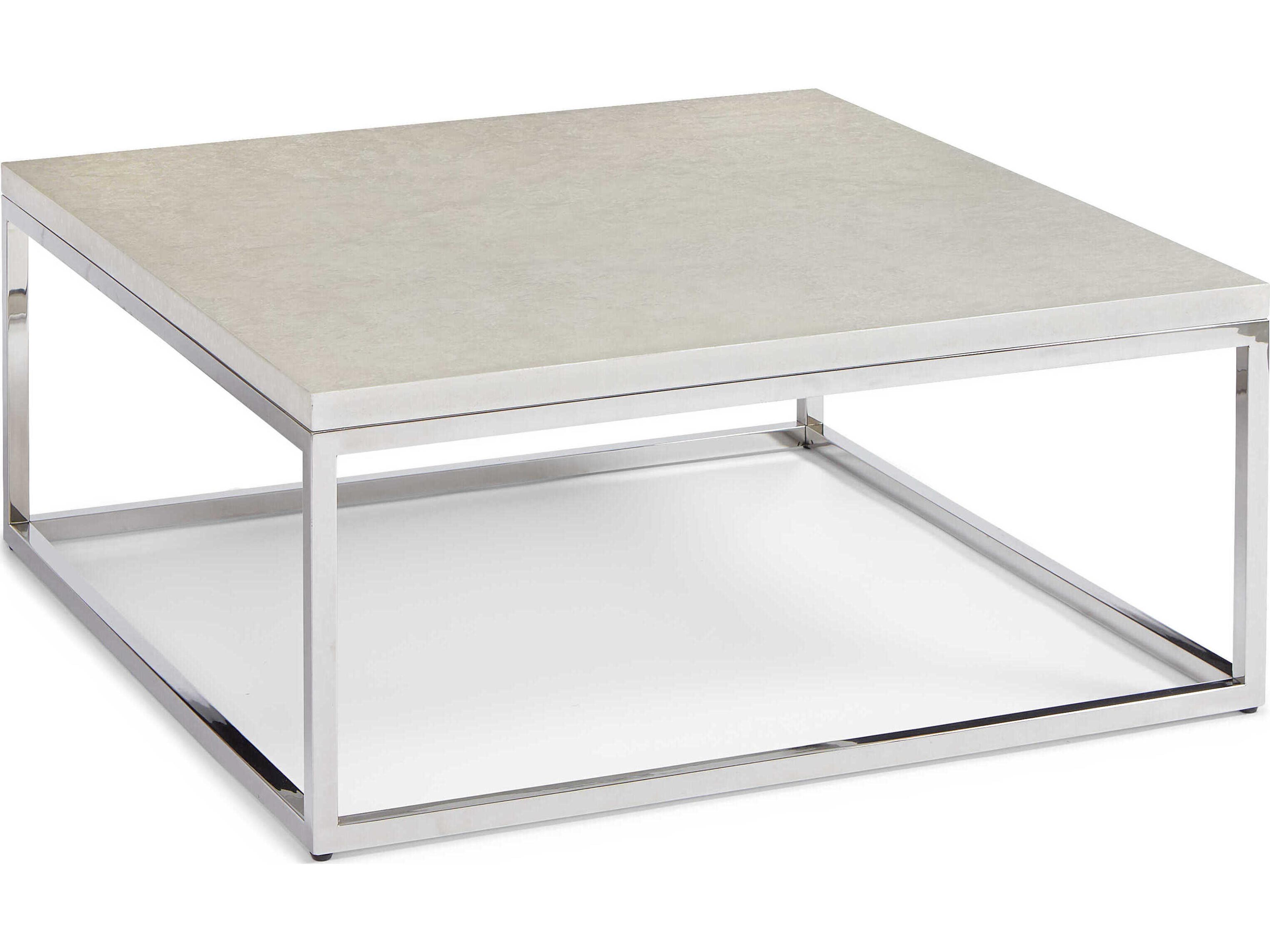 Aspen Square Marble White Lacquer Polished Stainless Steel Cocktail Table