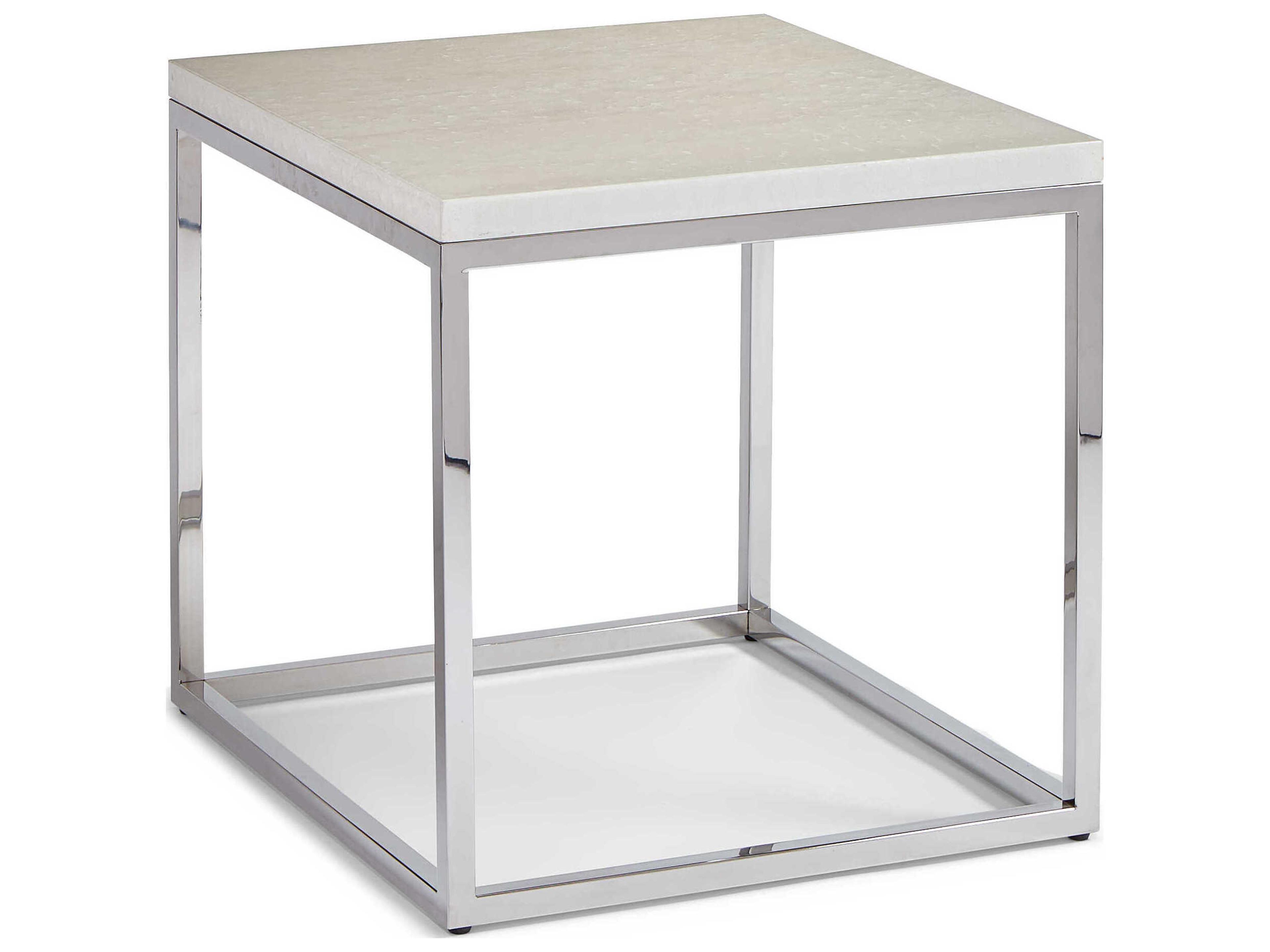 Aspen Rectangular Marble White Lacquer Polished Stainless Steel End Table