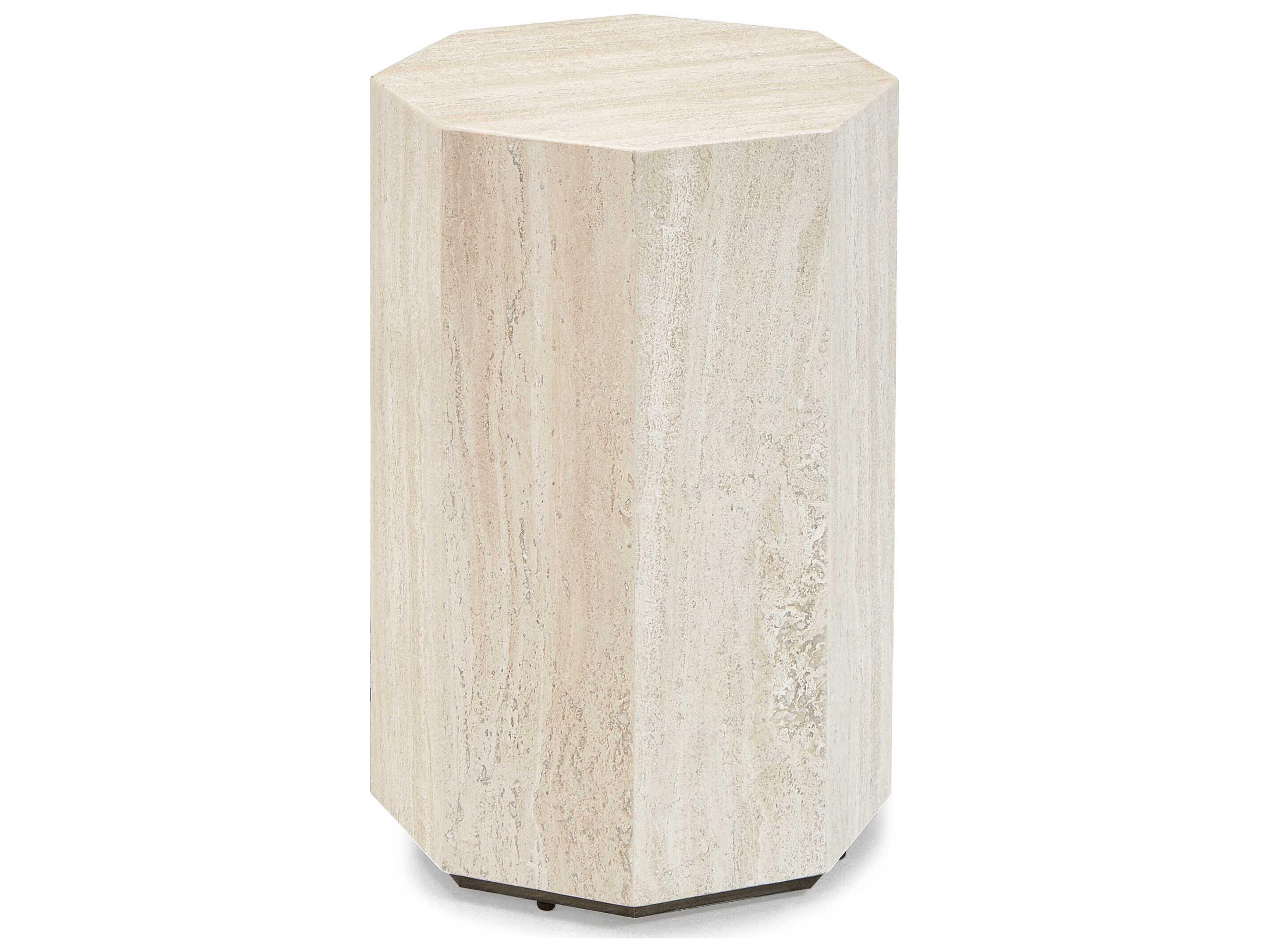 Masterpiece Castel Hexagon Marble Grey Silver Accent Table