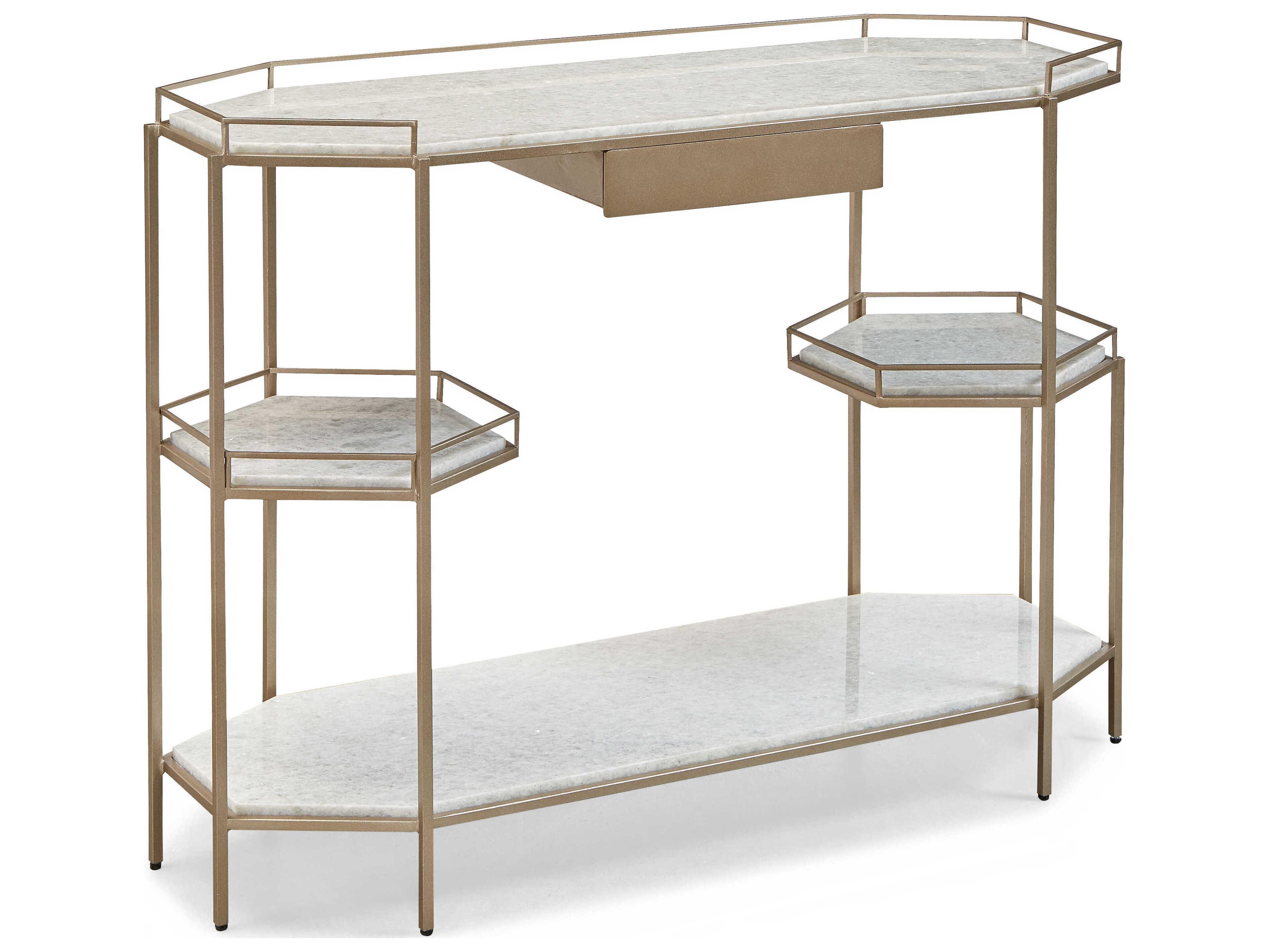 Masterpiece Santiago Hexagon Salt Grain Marble Silver Leaf Wine Console Table