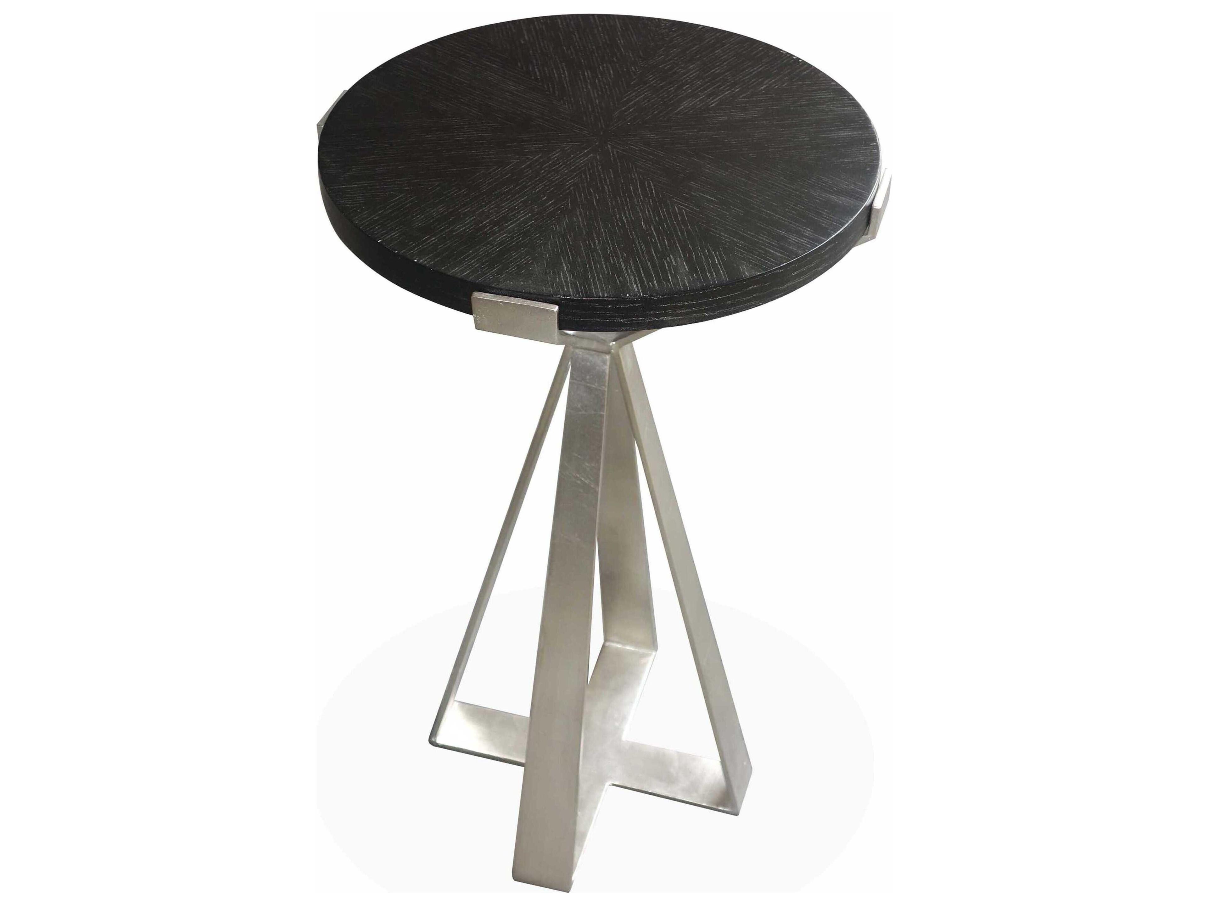 Masterpiece Rhodes Round Wood Black Ebonized White Bronze Metal Drink Table