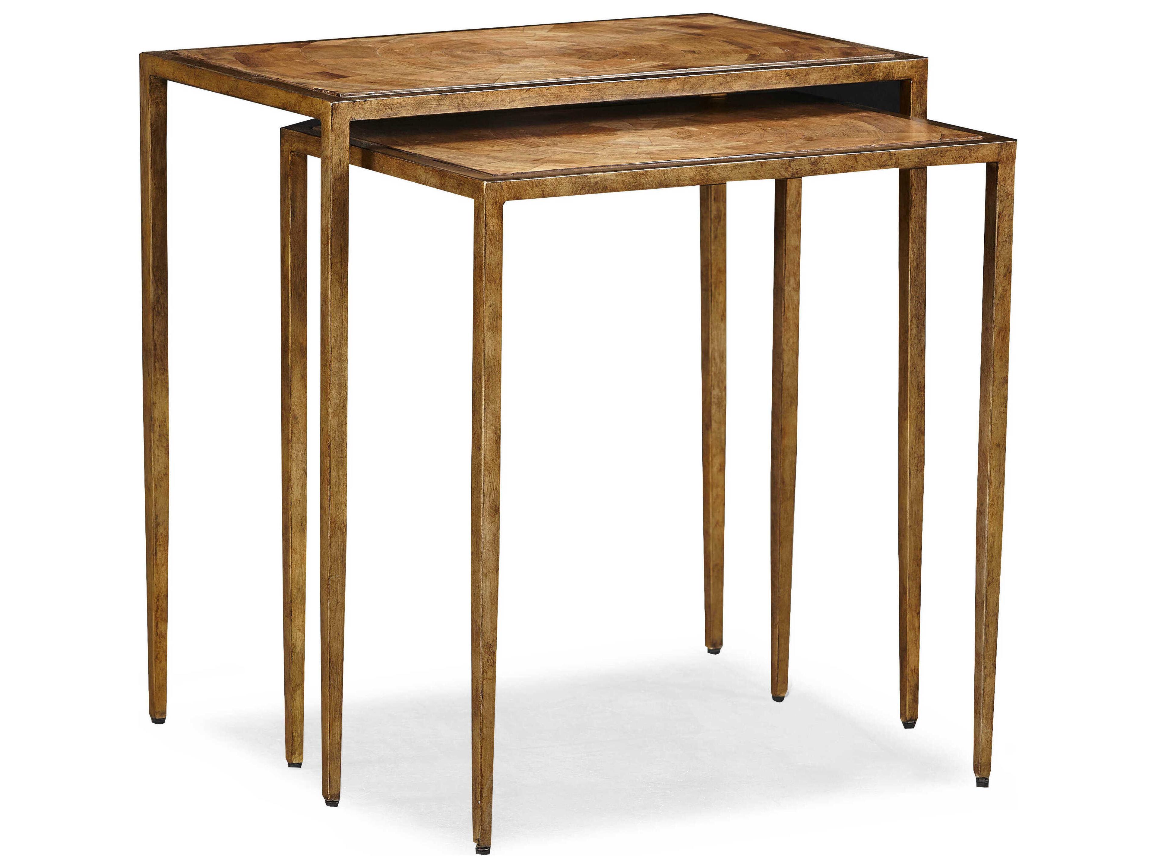 Masterpiece Romi Rectangular Wood Blonde Aged Brass Nesting Tables