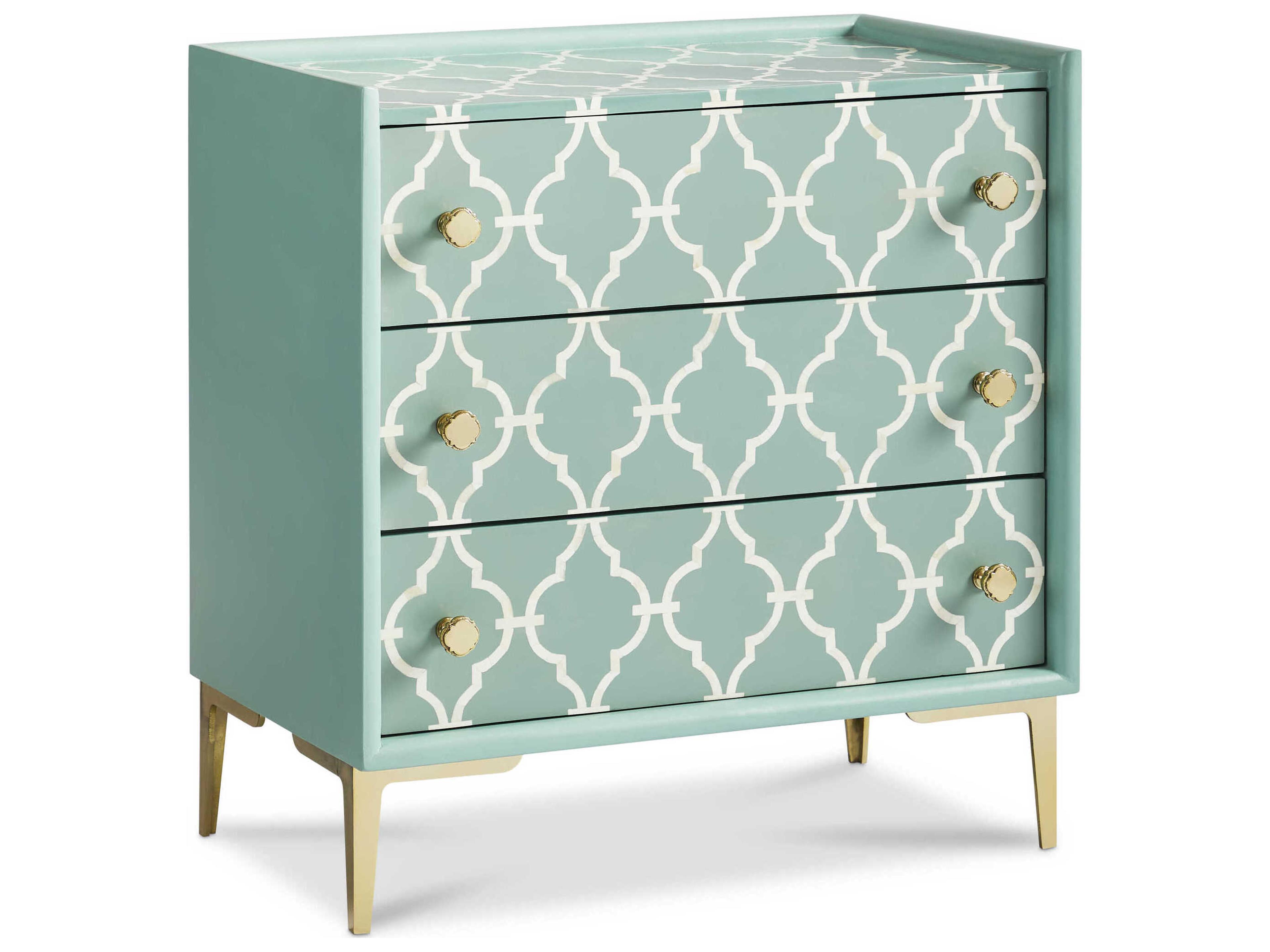 Voyage Maison Kira Gold Turquoise White Green Acacia Wood Accent Chest