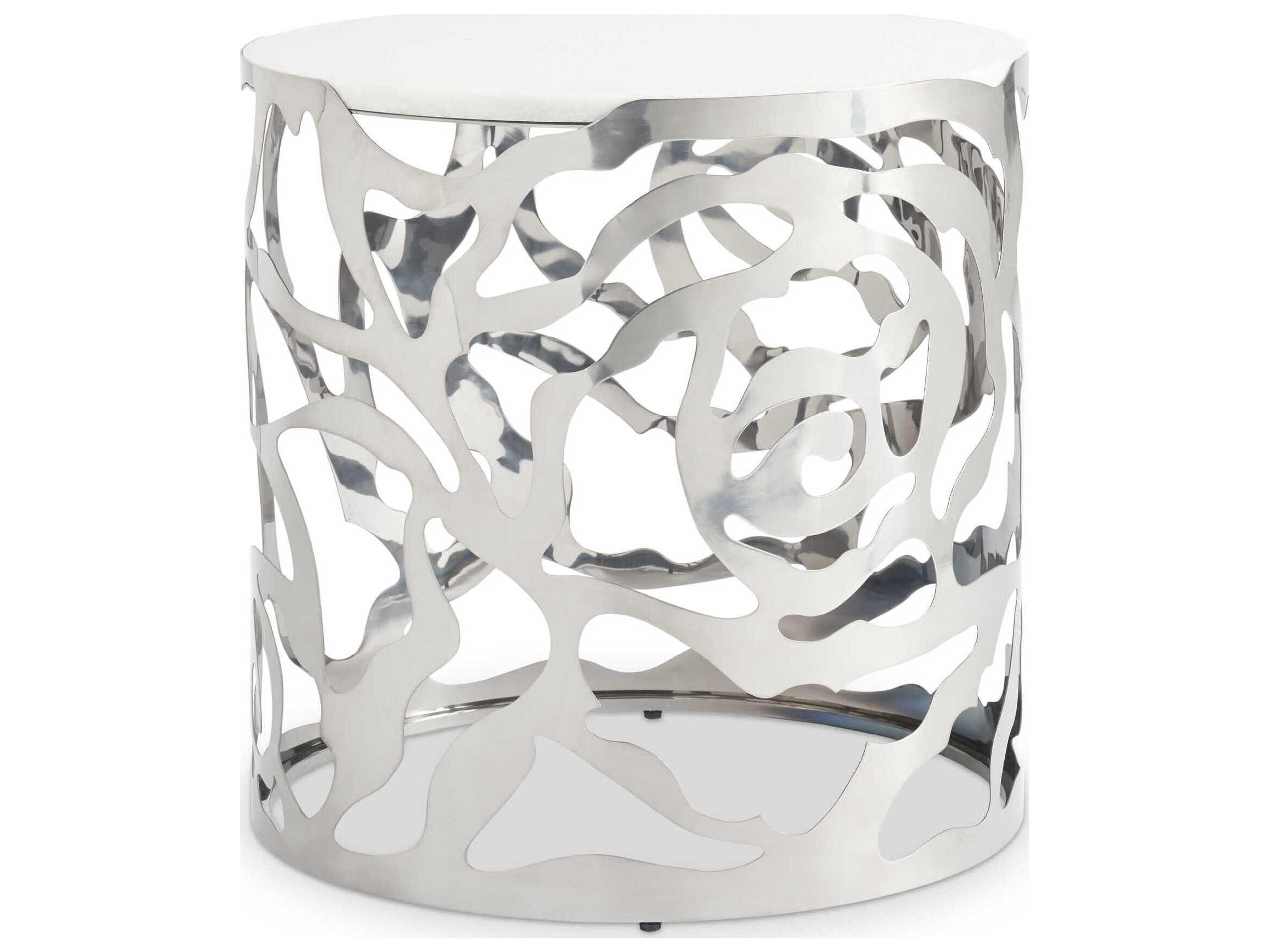 Voyage Maison Scarlette Round Marble Black Nickel White End Table