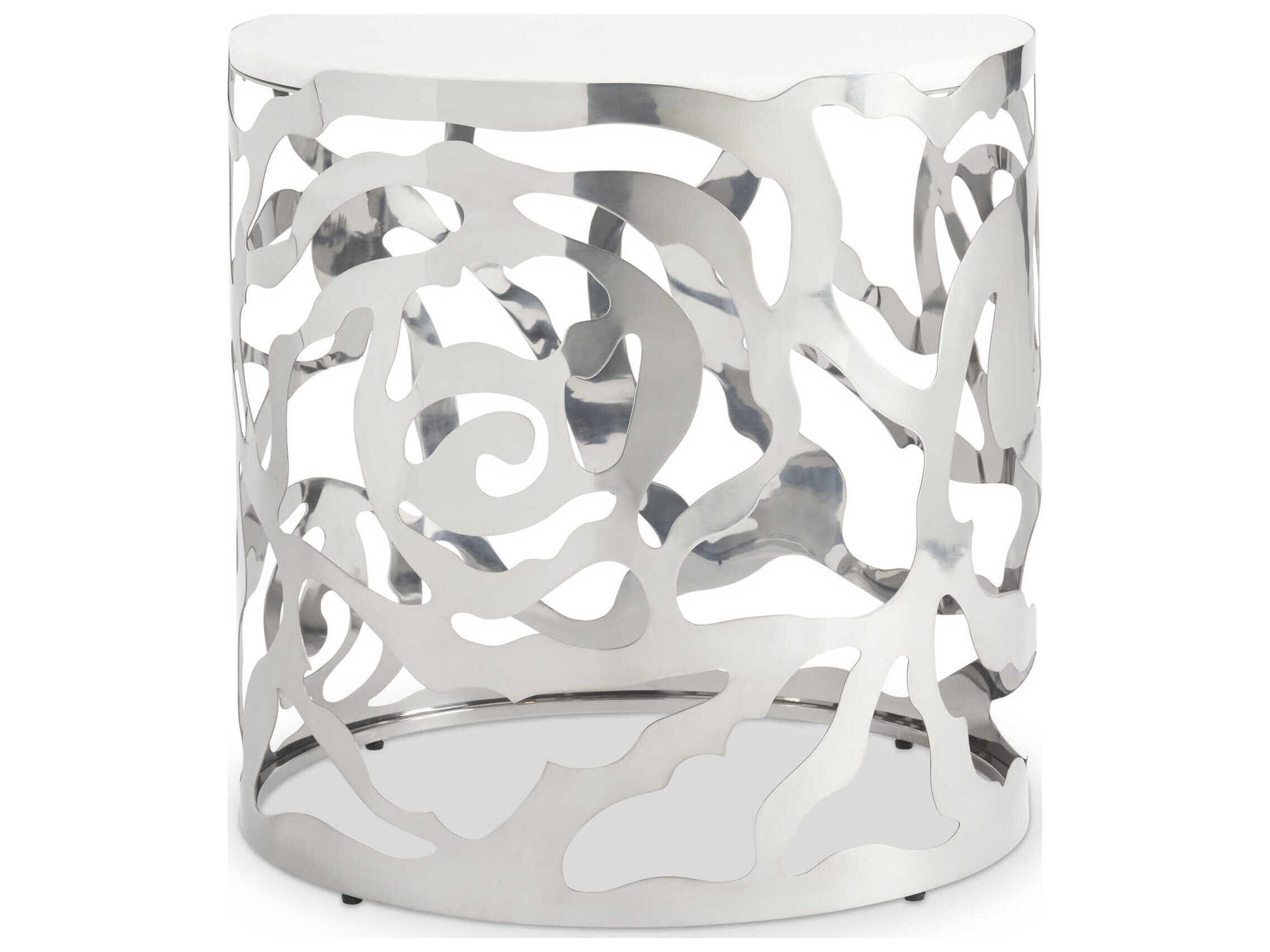 Sherrill Occasional Voyage Maison Scarlette Round Marble Black Nickel White End Table