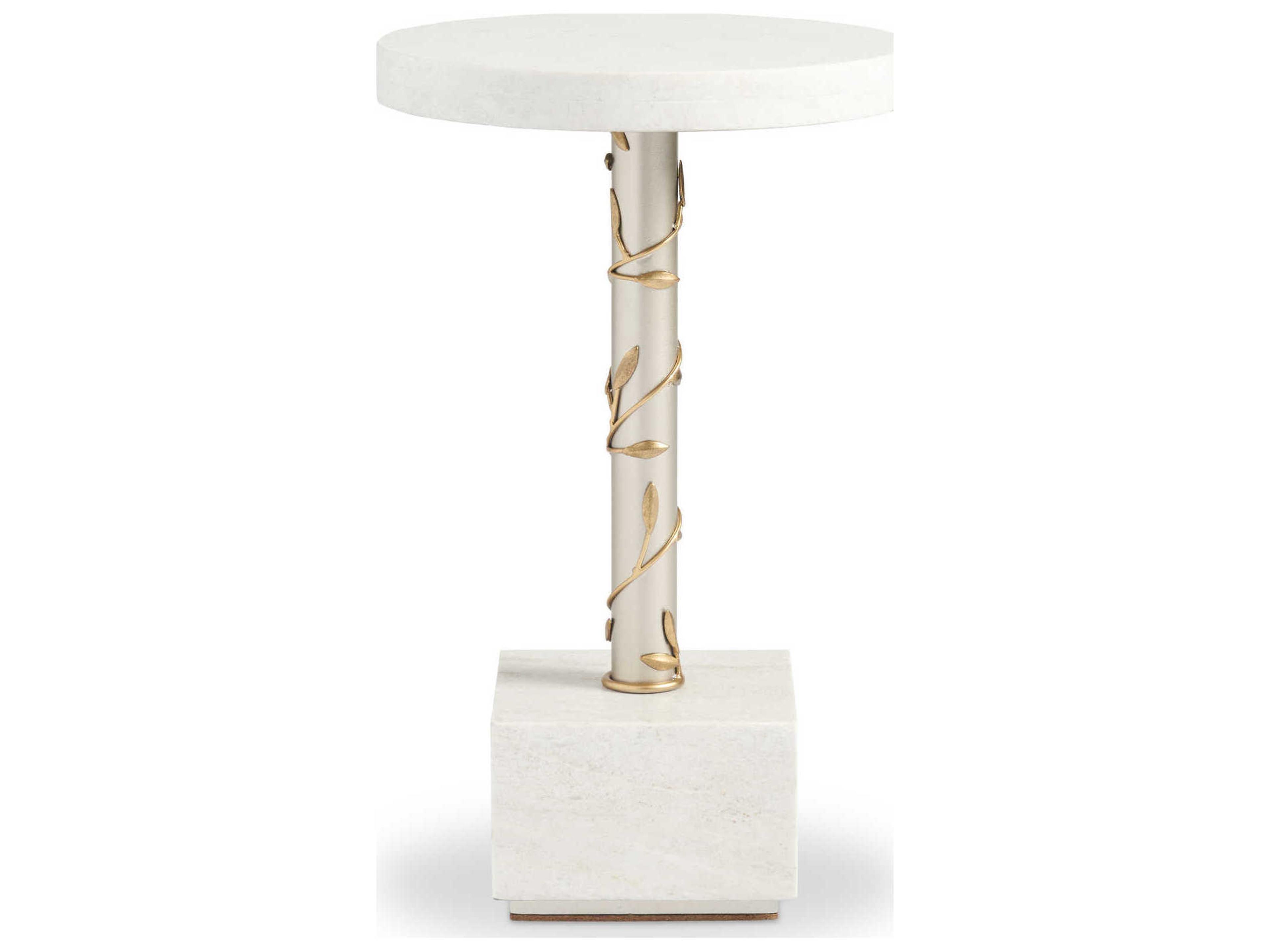 Sherrill Occasional Voyage Maison Orla Round Stone Blacked Nickel Gold White Spot Table