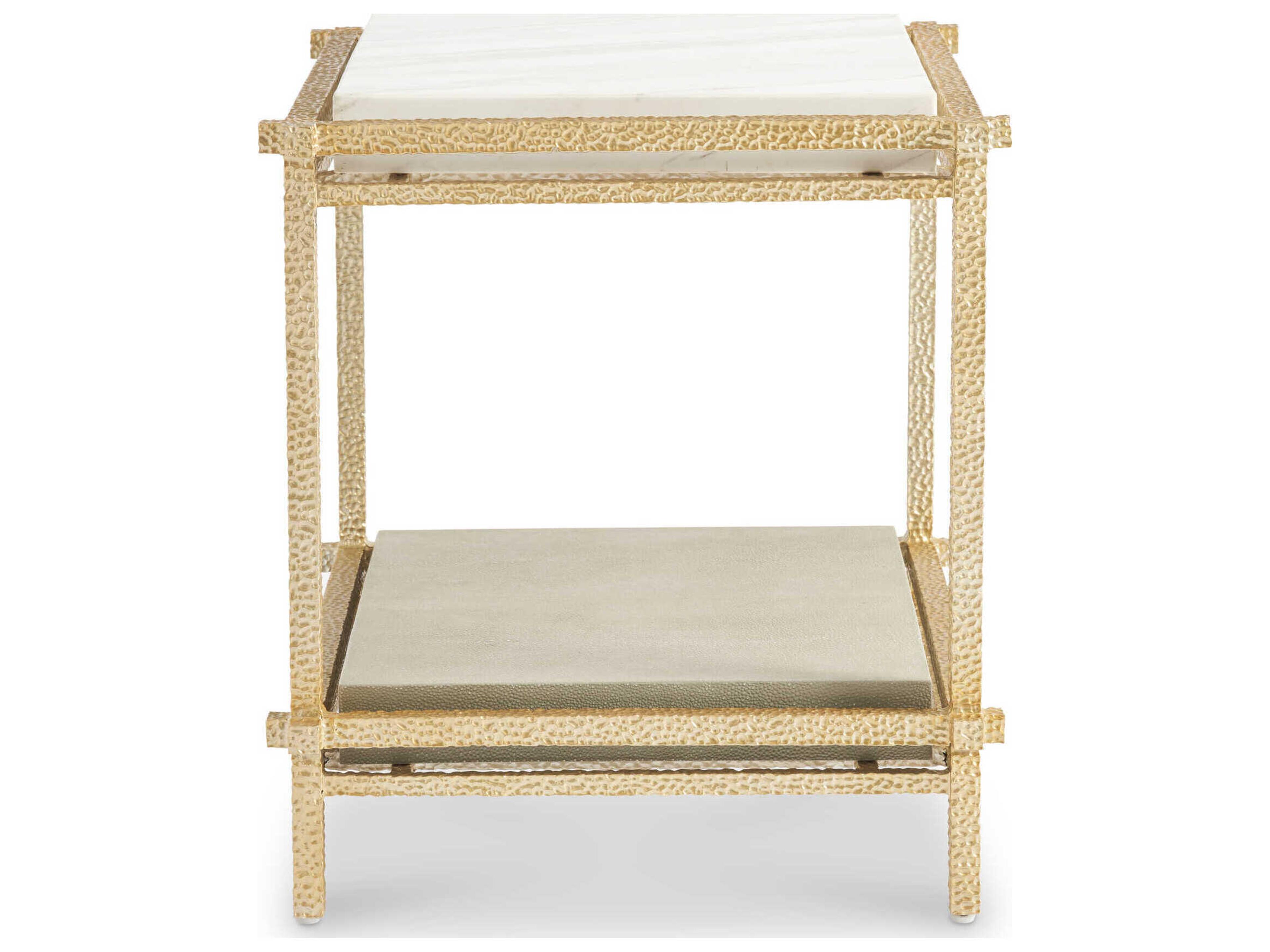 Sherrill Occasional Voyage Maison Nora Rectangular Stone Gold Frame White Top End Table