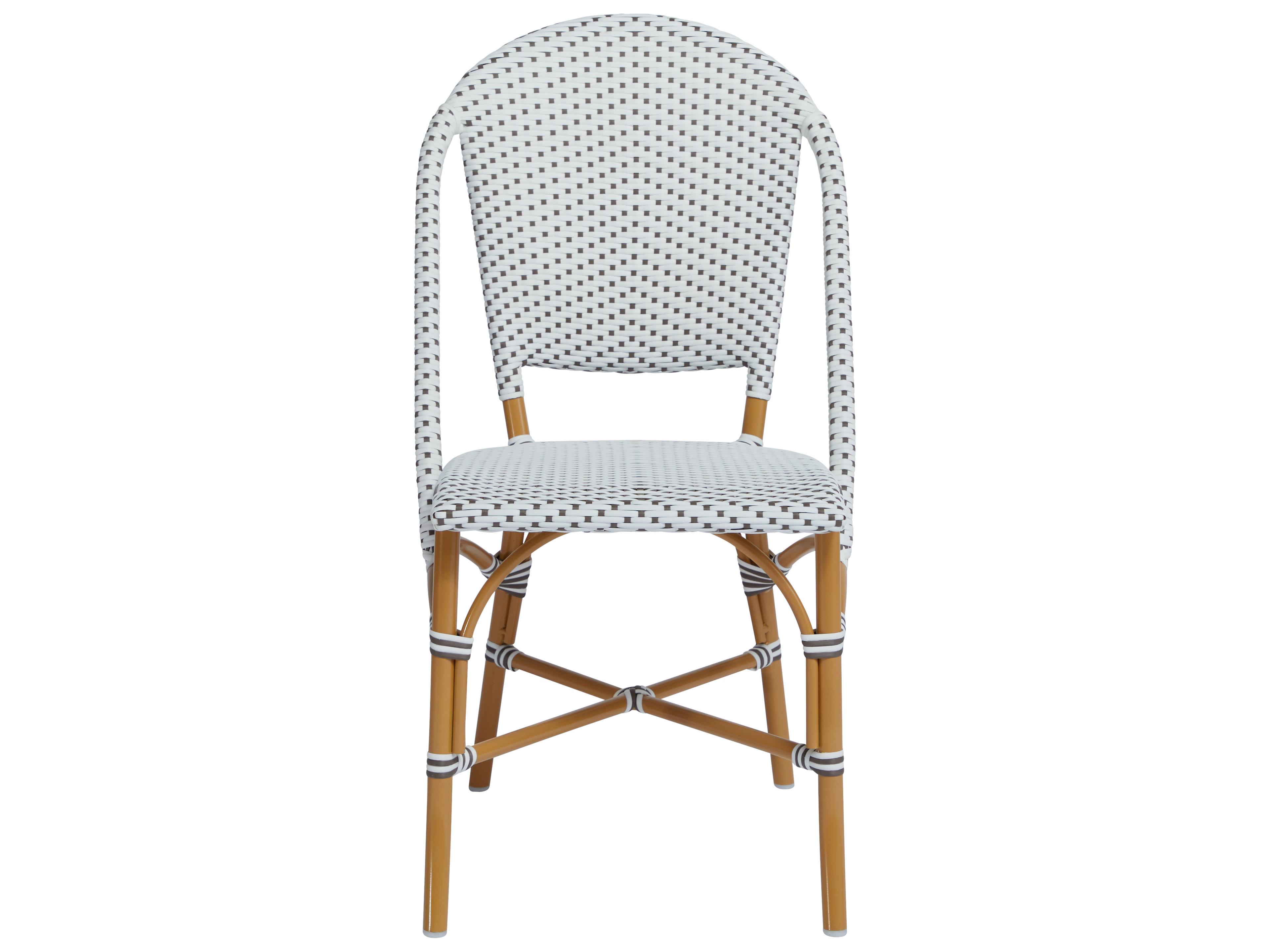 Sika Design Alu Affaire Aluminum Almond Sofie Stackable Bistro Side Chair in White/Cappuccino Dots