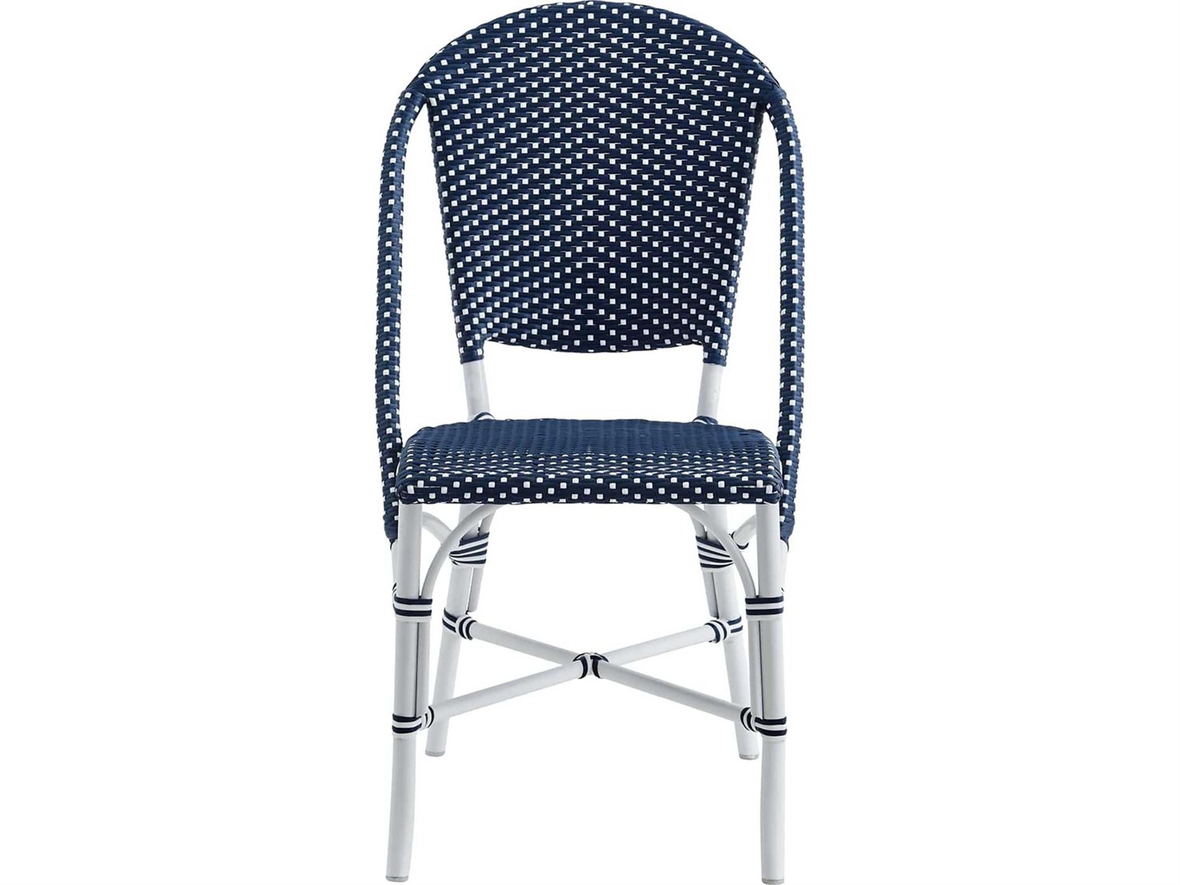 Sika Design Alu Affaire Aluminum Sofie Stackable Bistro Side Chair in Navy Blue/White Dots