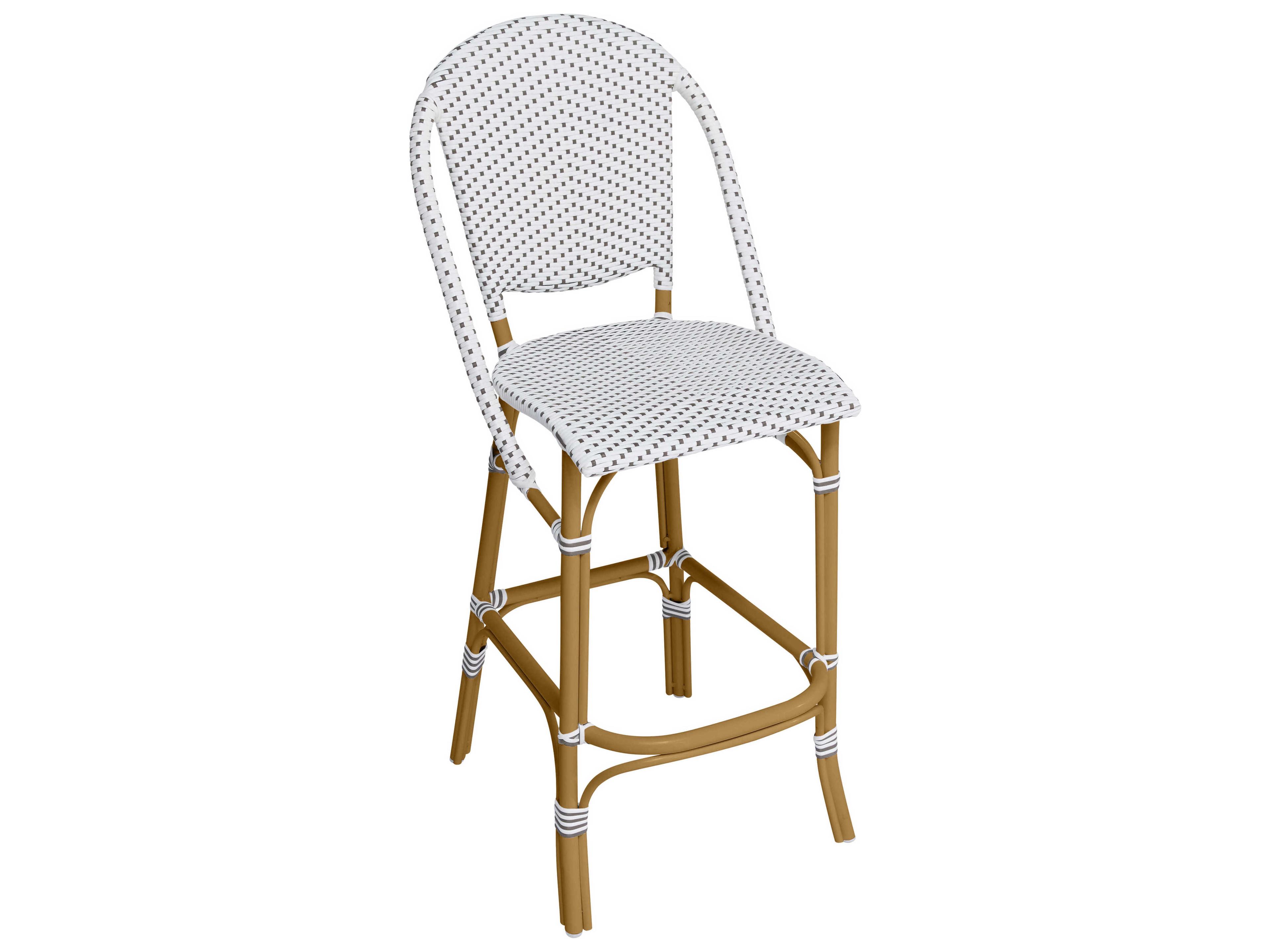 Sika Design Alu Affaire Aluminum Almond Sofie Stackable Outdoor Bar Stool in White/Cappuccino Dots