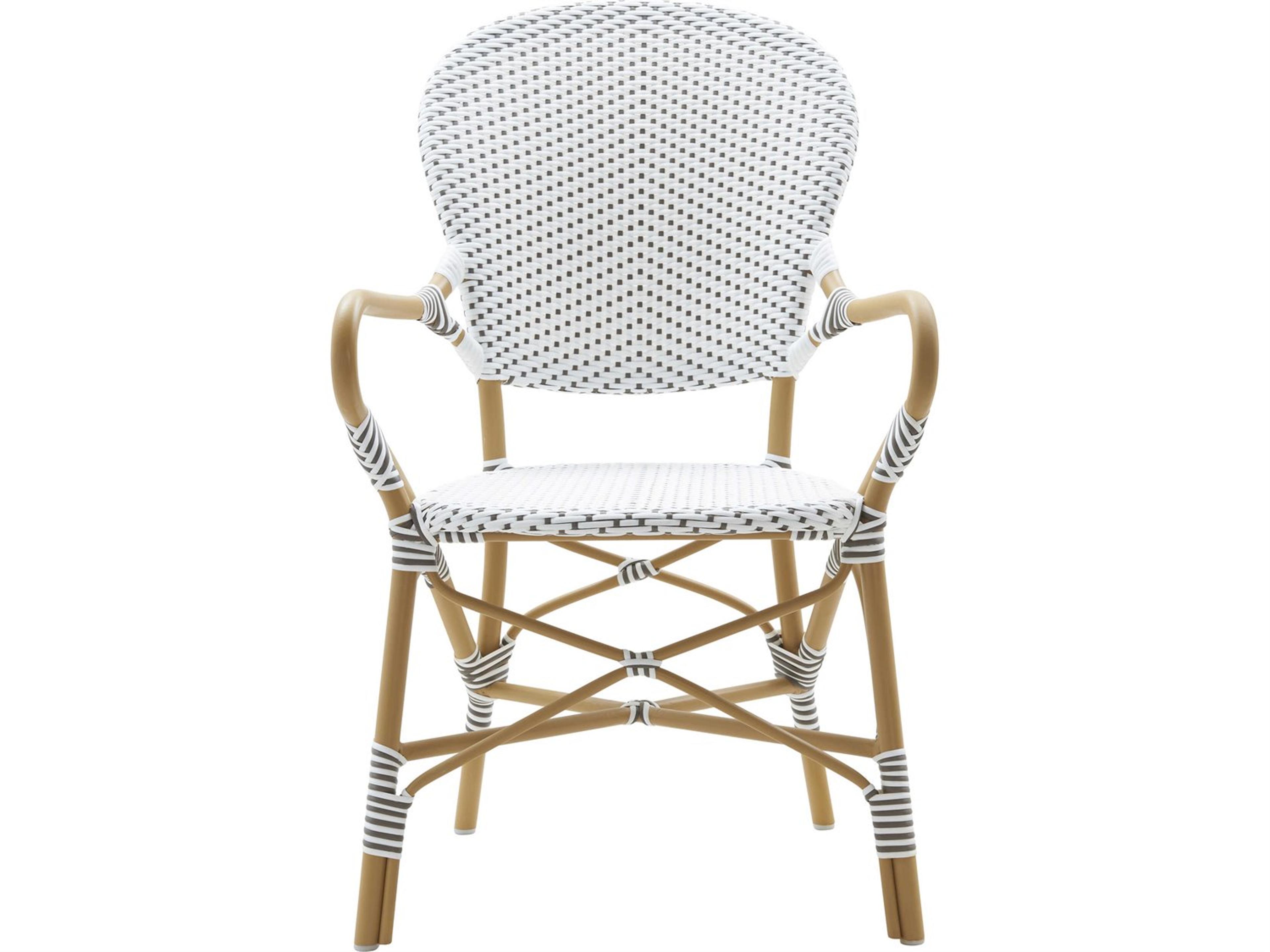 Sika Design Alu Affaire Aluminum Natural White with Cappuccino dot Almond Isabell Stackable Outdoor Dining Arm Chair