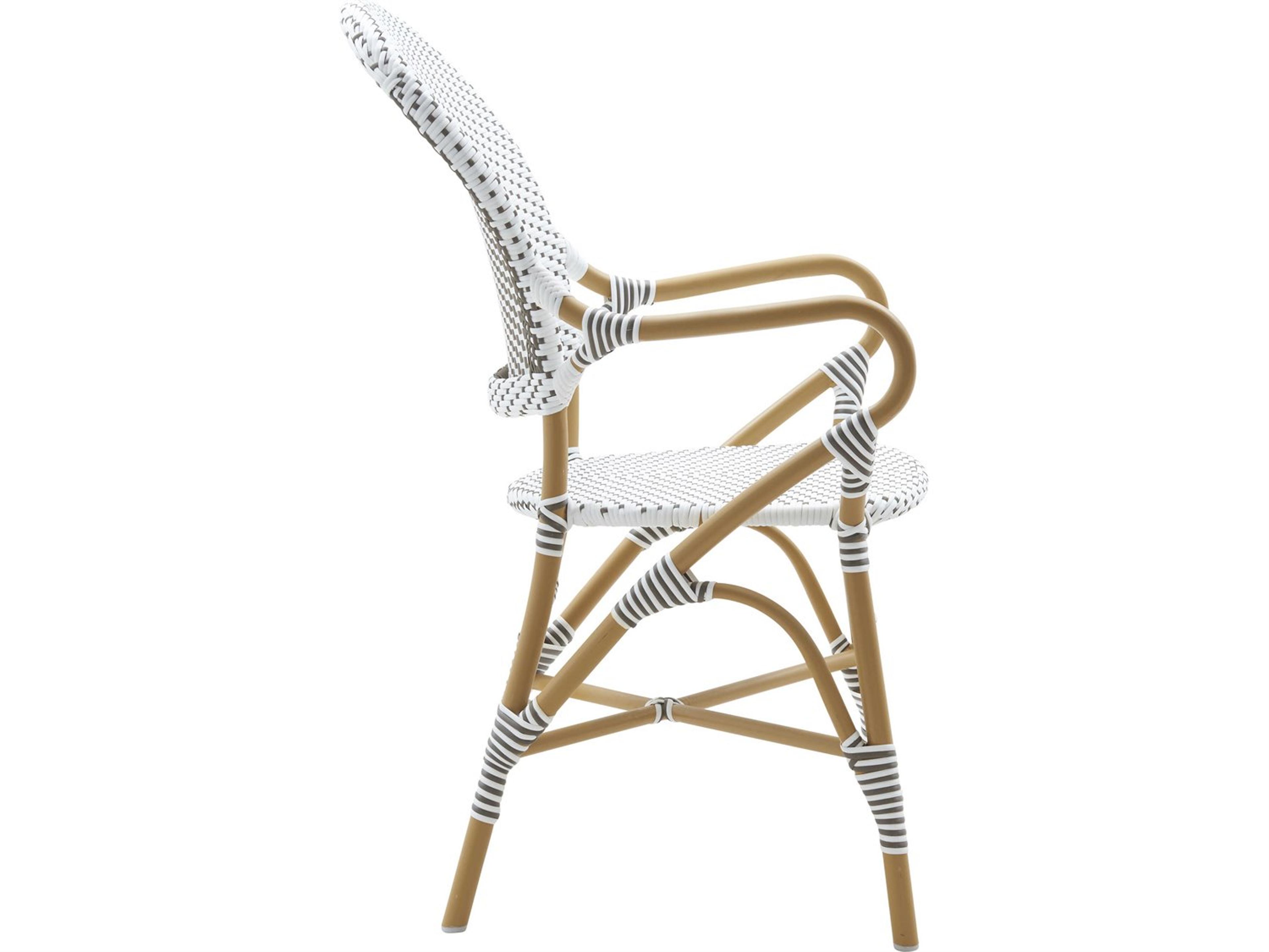 Sika Design Alu Affaire Aluminum Natural White with Cappuccino dot Almond Isabell Stackable Outdoor Dining Arm Chair