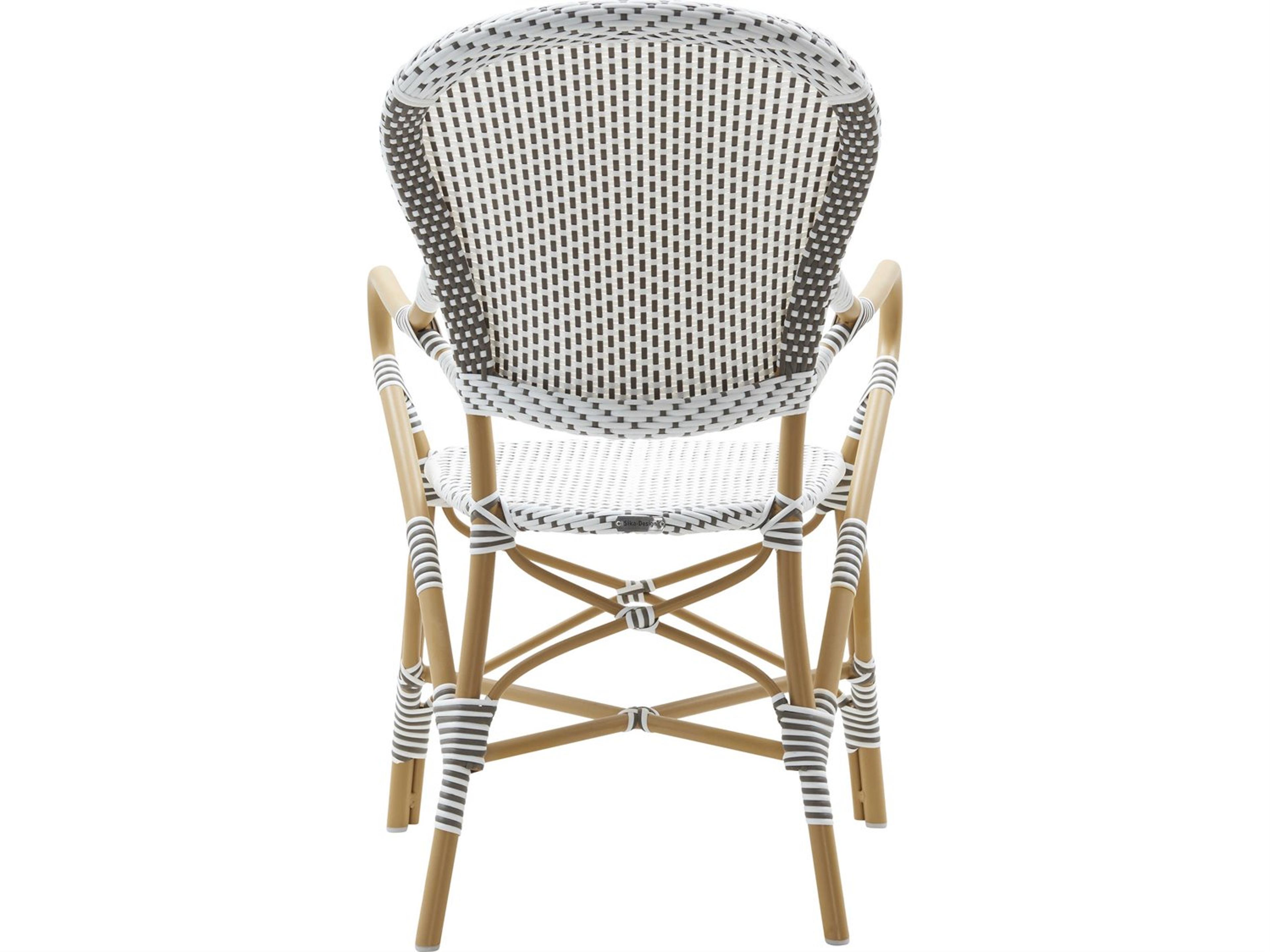 Sika Design Alu Affaire Aluminum Natural White with Cappuccino dot Almond Isabell Stackable Outdoor Dining Arm Chair