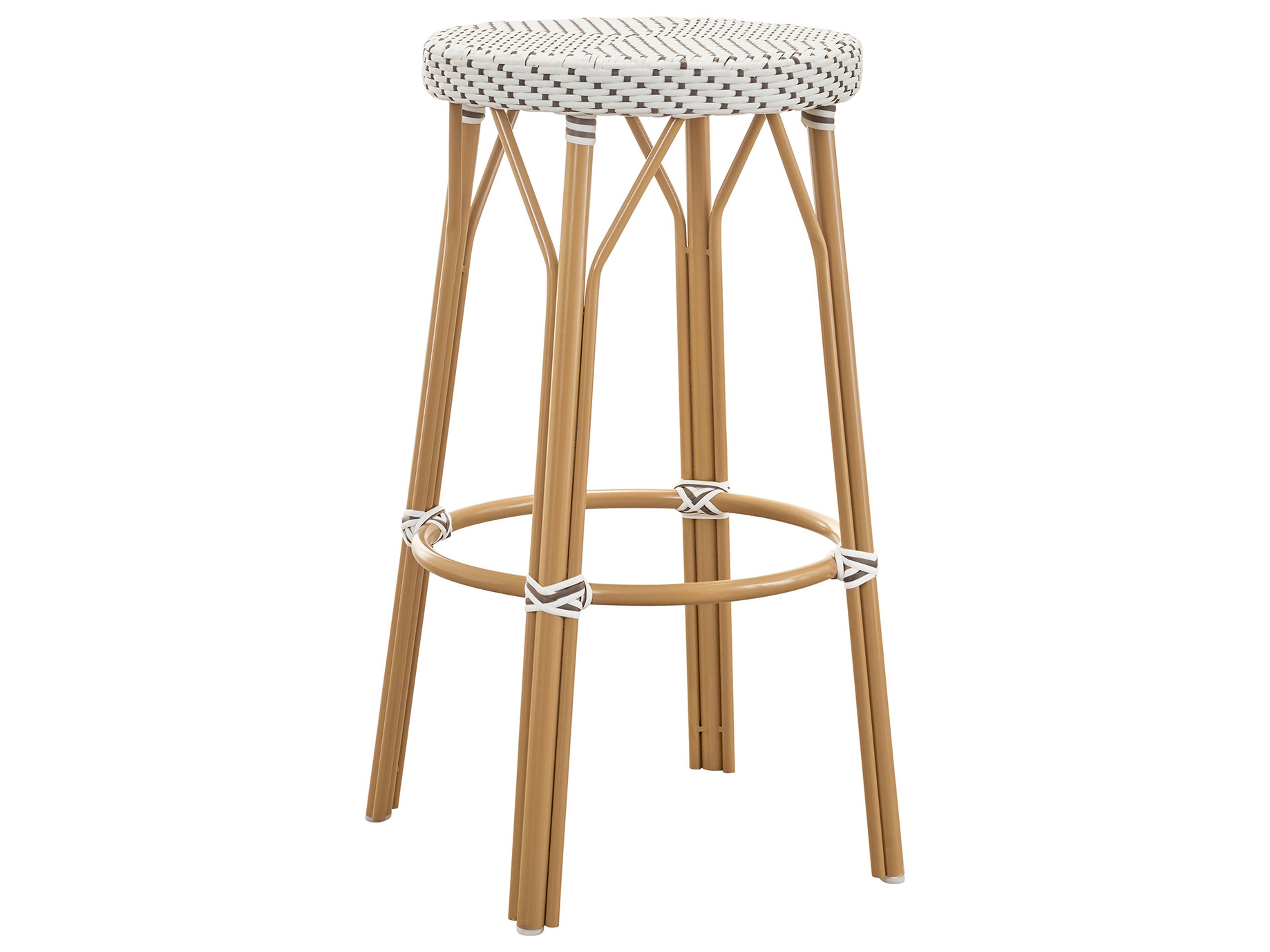 Alu Affaire Aluminum Rattan Natural White with Cappuccino dot Almond Simone Outdoor Patio Bar Stool