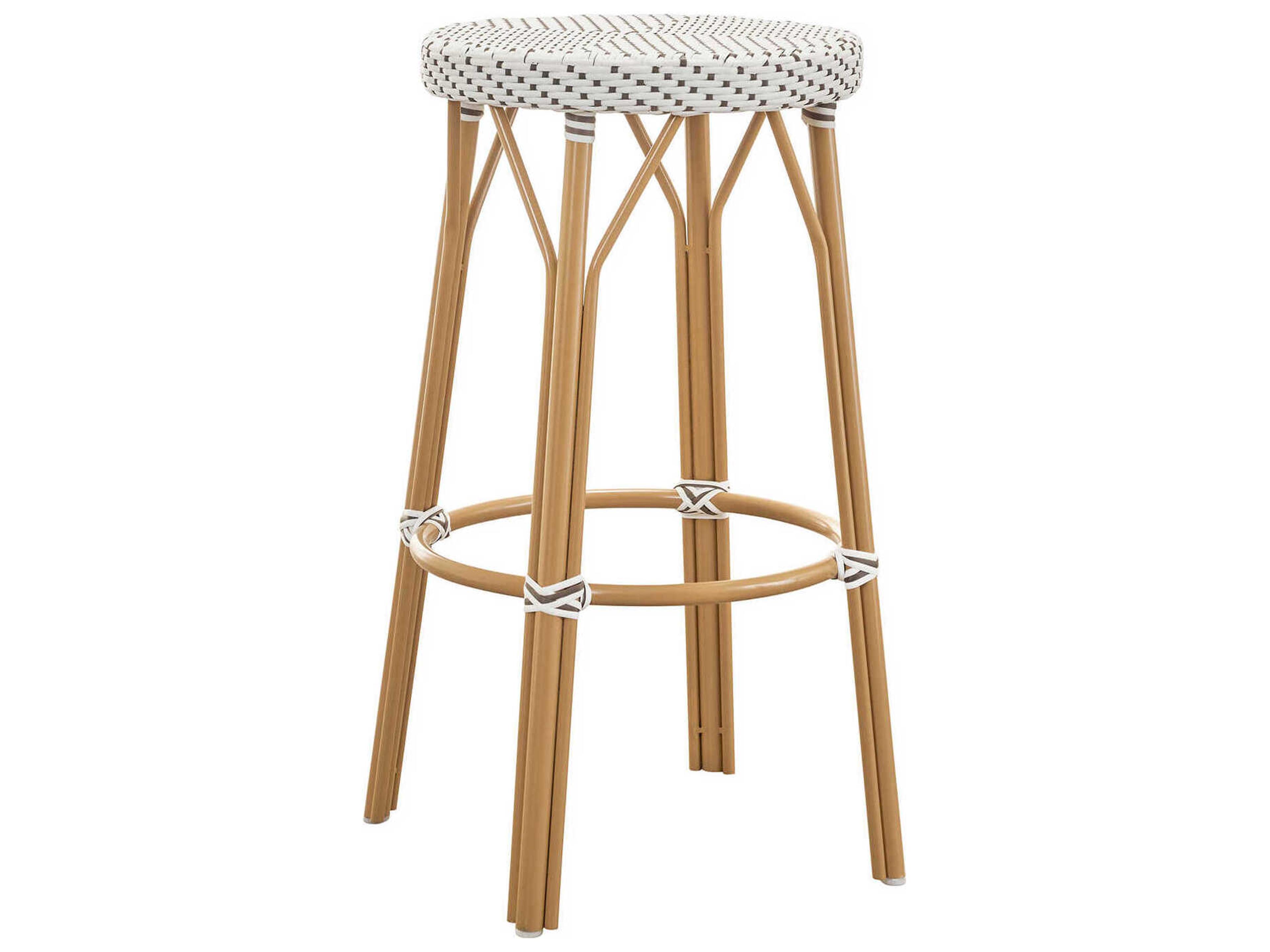 Sika Design Alu Affaire Aluminum Rattan Natural White with Cappuccino dot Almond Simone Outdoor Patio Bar Stool