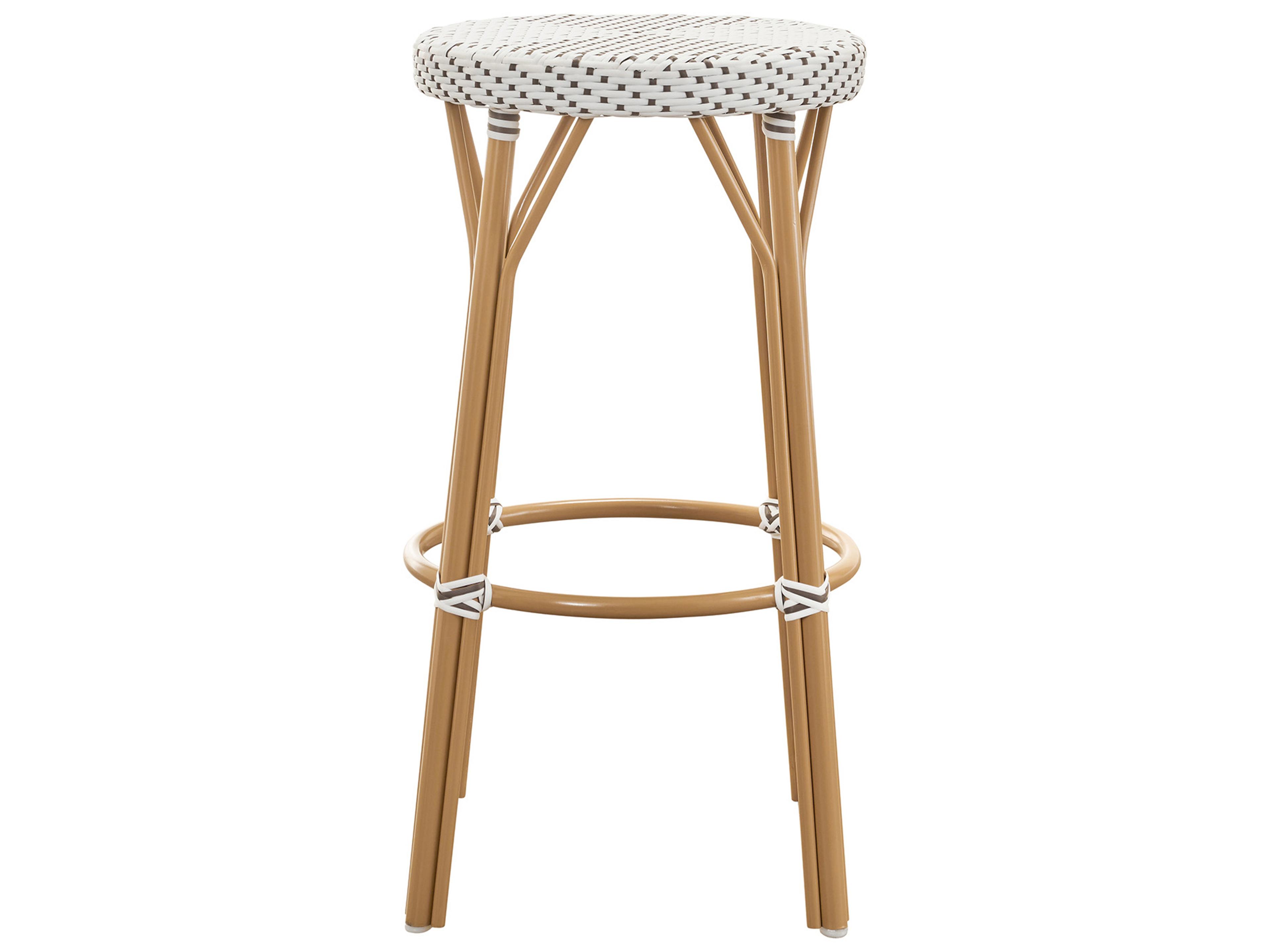 Sika Design Alu Affaire Aluminum Rattan Natural White with Cappuccino dot Almond Simone Outdoor Patio Bar Stool
