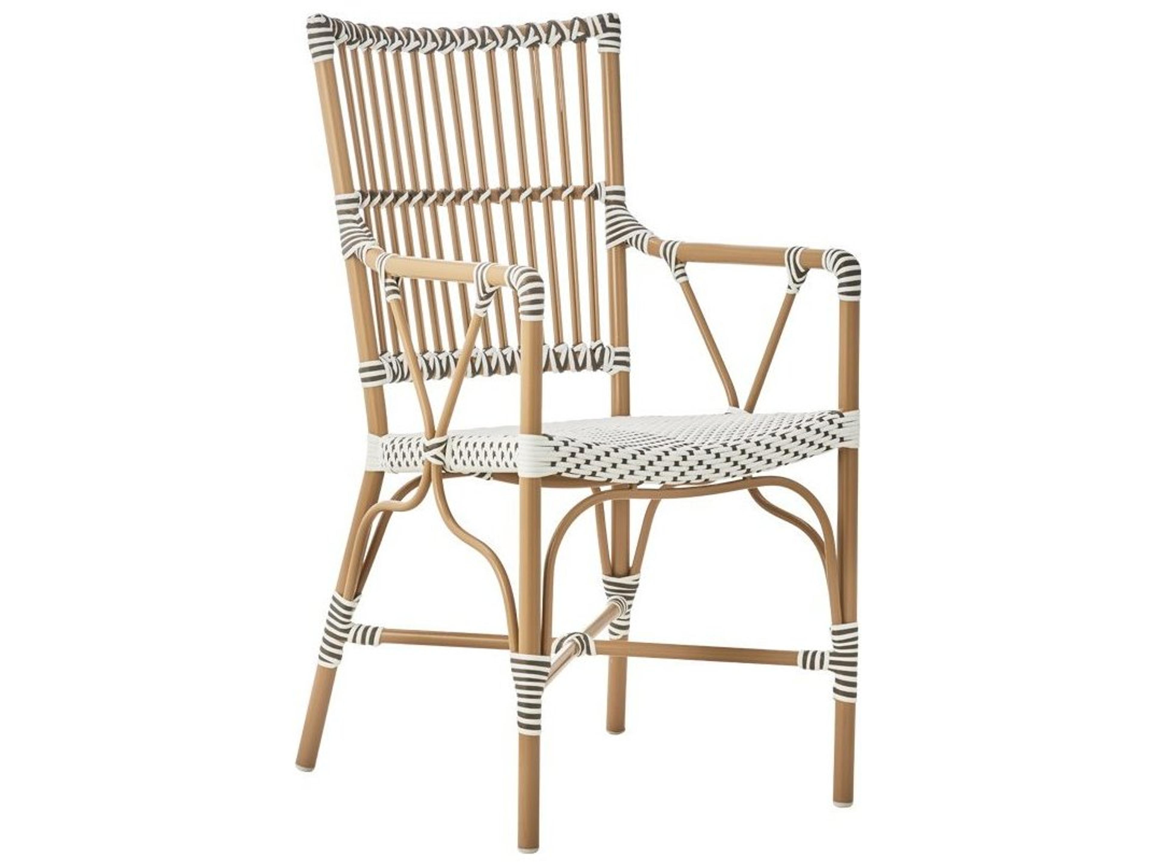 Alu Affaire Aluminum Monique Patio Dining Arm Chair in White/Cappuccino Dots