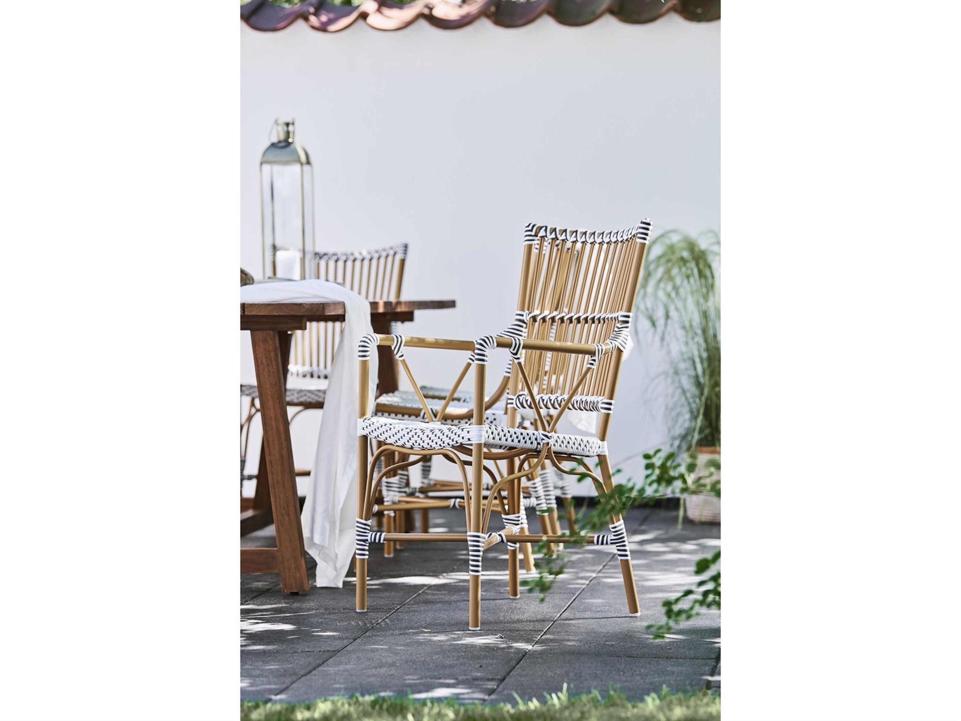 Sika Design Alu Affaire Aluminum Monique Patio Dining Arm Chair in White/Cappuccino Dots