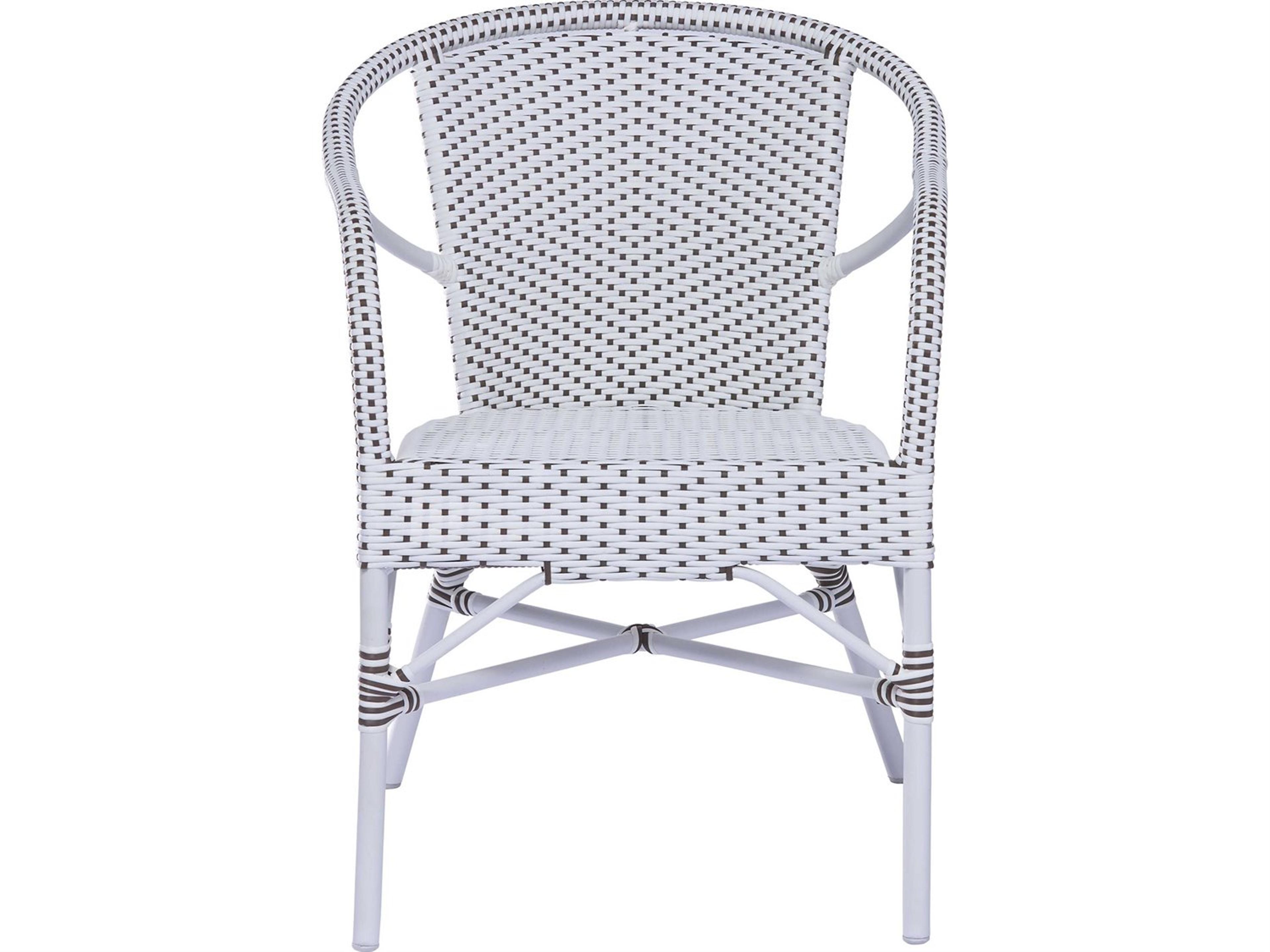 Sika Design Alu Affaire Aluminum White Madelaine Stackable Outdoor Dining Arm Chair in White/Cappuccino Dots