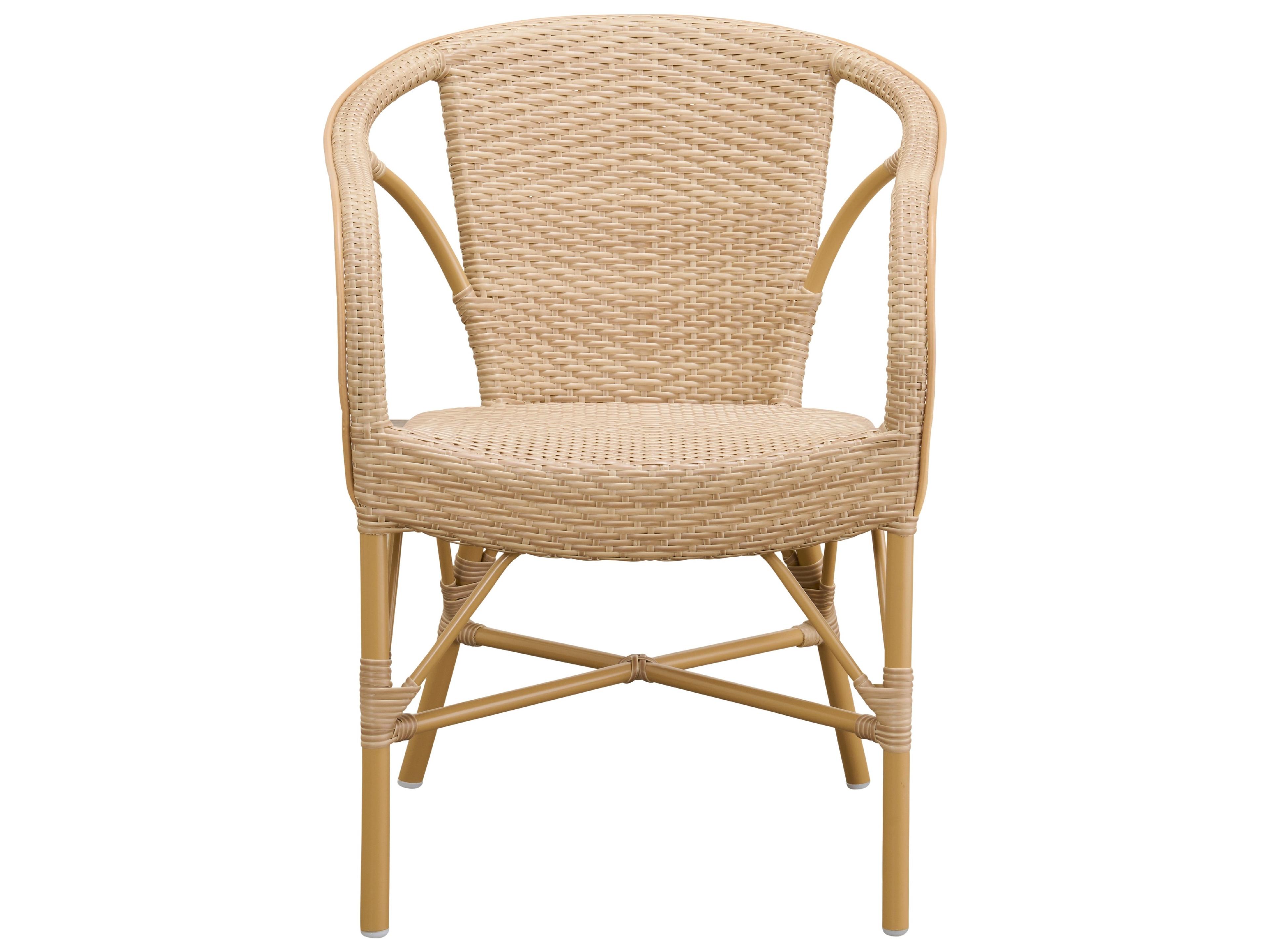 Sika Design Exterior Aluminum Rattan Natural with Natural dot Almond Madeleine Stackable Patio Dining Arm Chair