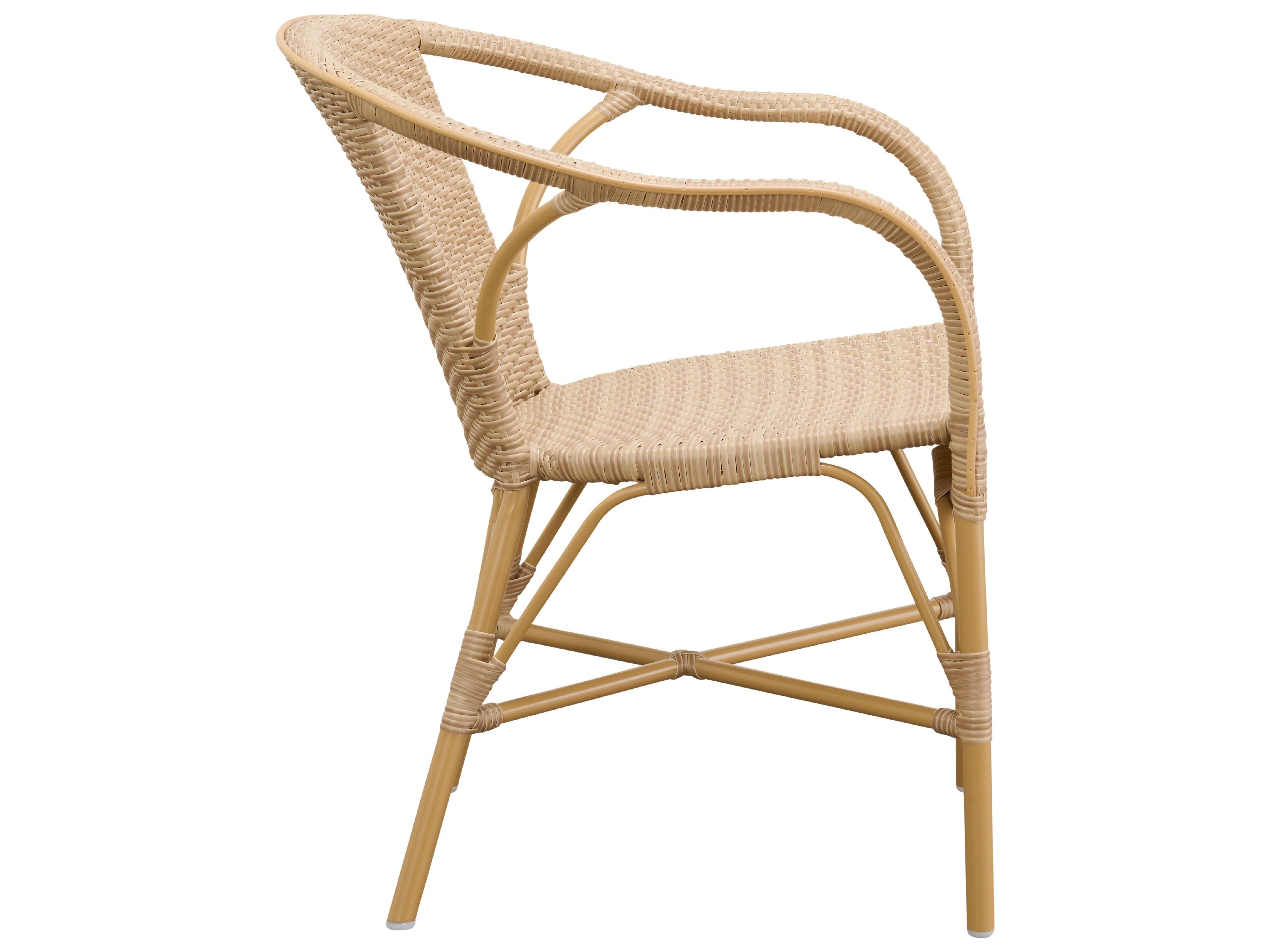 Sika Design Exterior Aluminum Rattan Natural with Natural dot Almond Madeleine Stackable Patio Dining Arm Chair