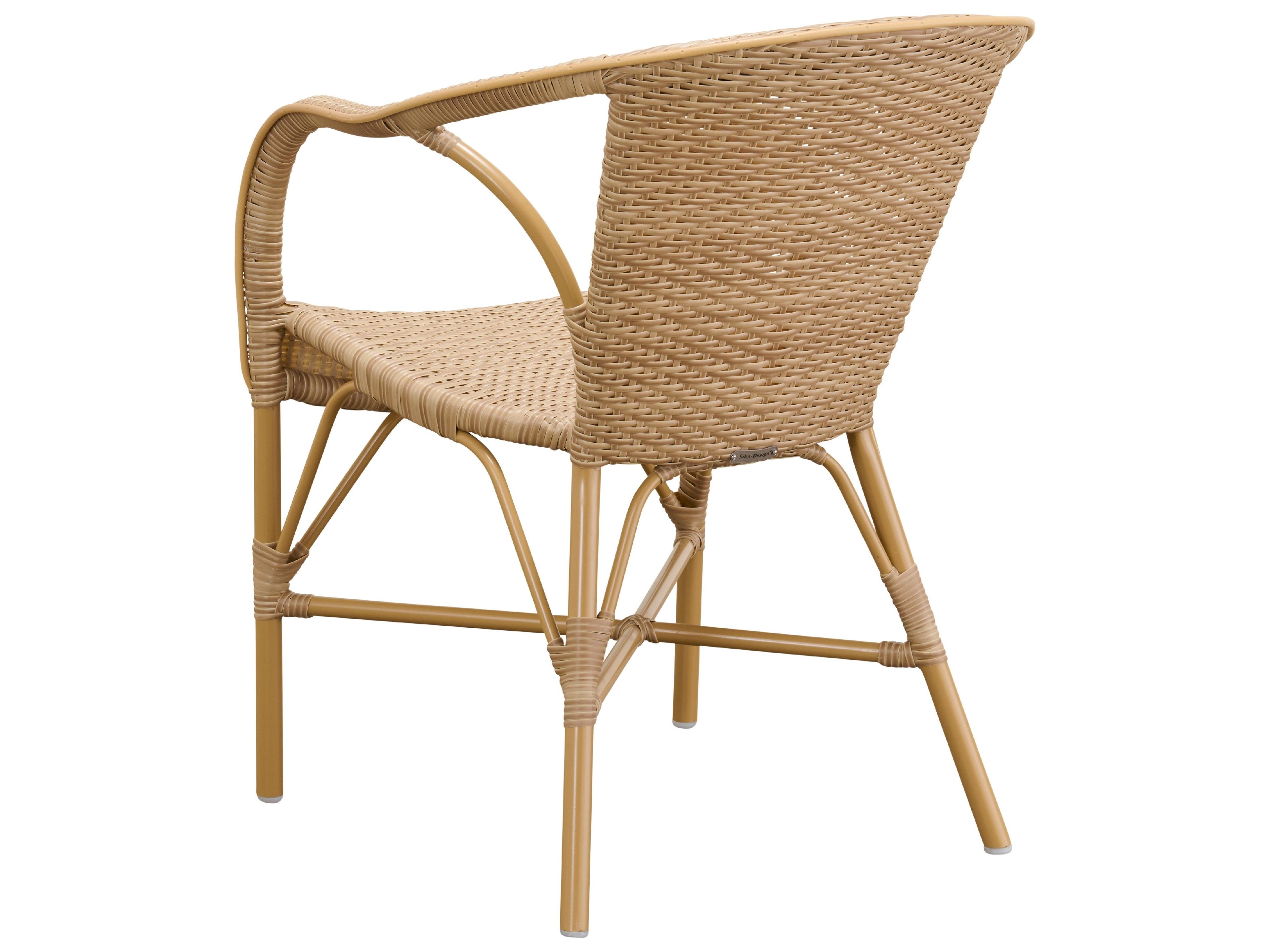 Sika Design Exterior Aluminum Rattan Natural with Natural dot Almond Madeleine Stackable Patio Dining Arm Chair