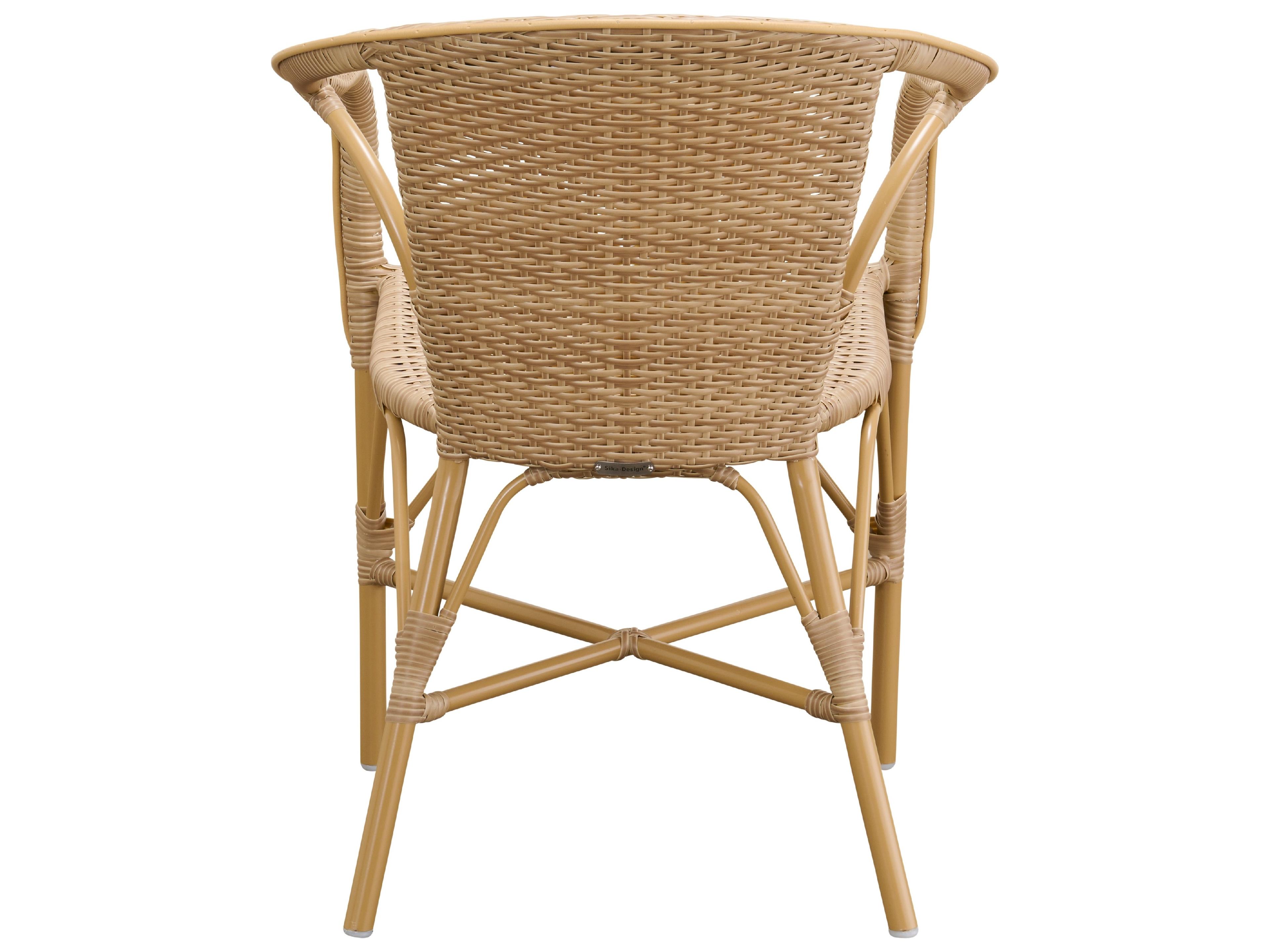 Sika Design Exterior Aluminum Rattan Natural with Natural dot Almond Madeleine Stackable Patio Dining Arm Chair