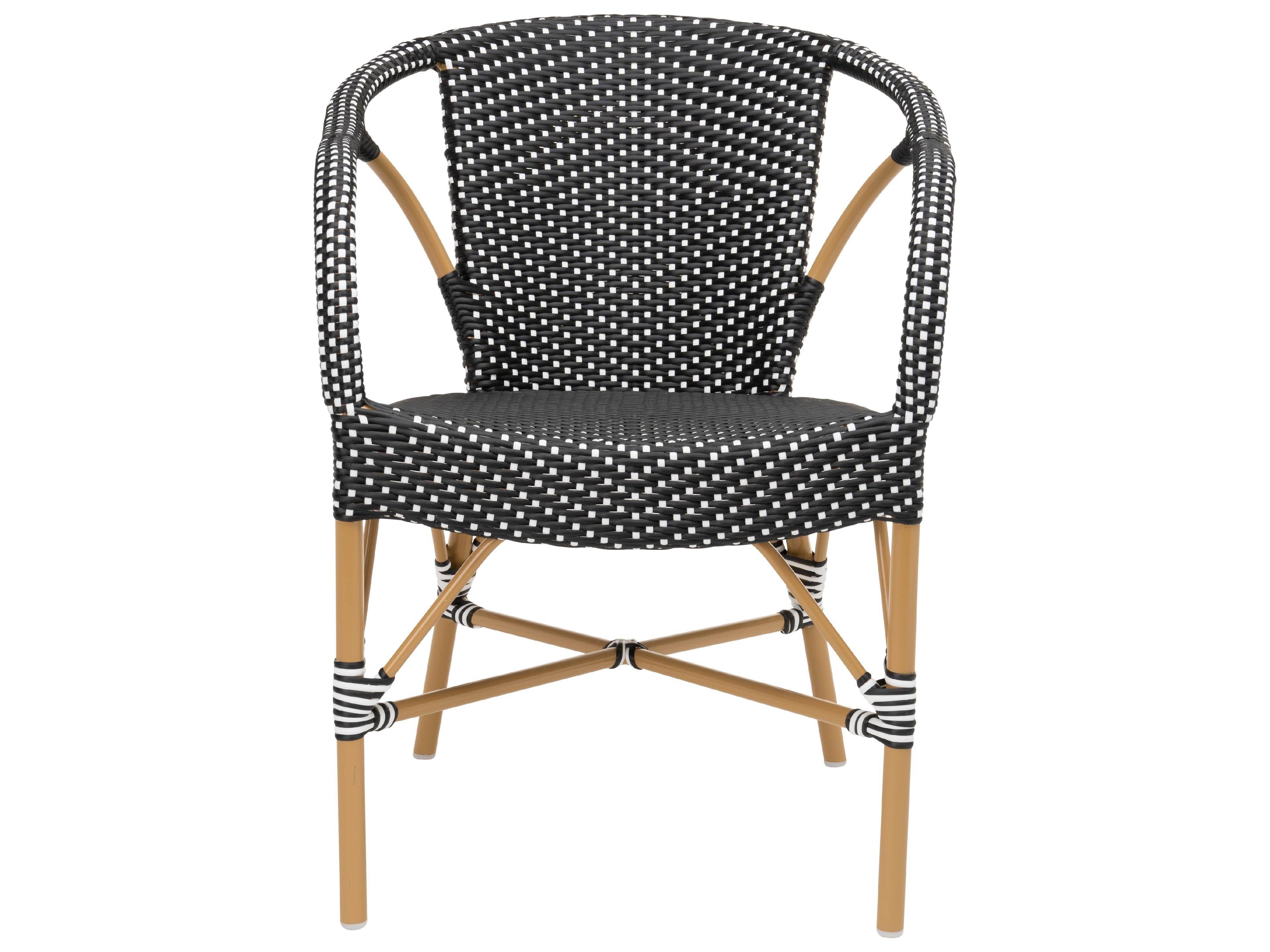 Sika Design Affaire Alu-Rattan Aluminum Wicker Almond Madeleine Stackable Outdoor Dining Arm Chair in Black with White Dots