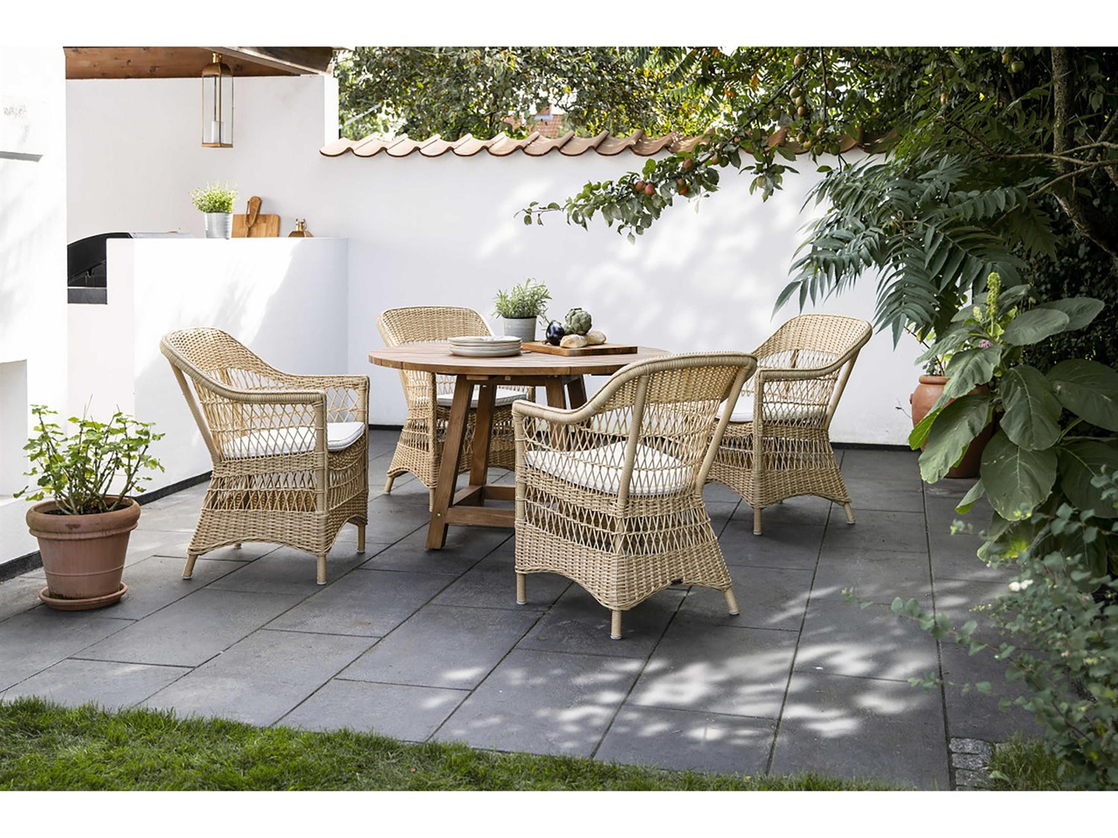 Sika Design Teak Natural Brown George Small Round Patio Dining Table with Umbrella Hole