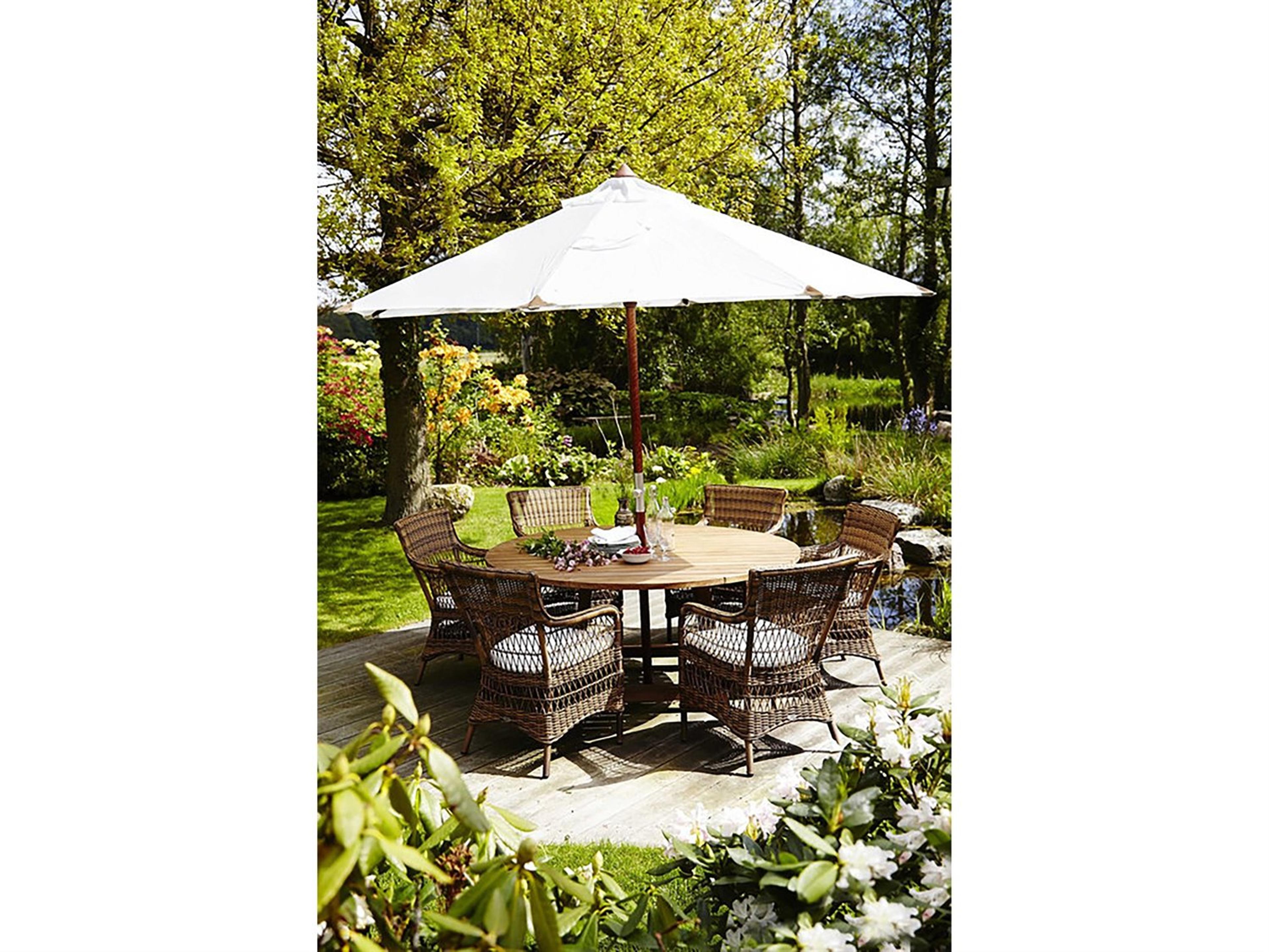 Sika Design Teak Natural Brown George Large Round Outdoor Dining Table with Umbrella Hole