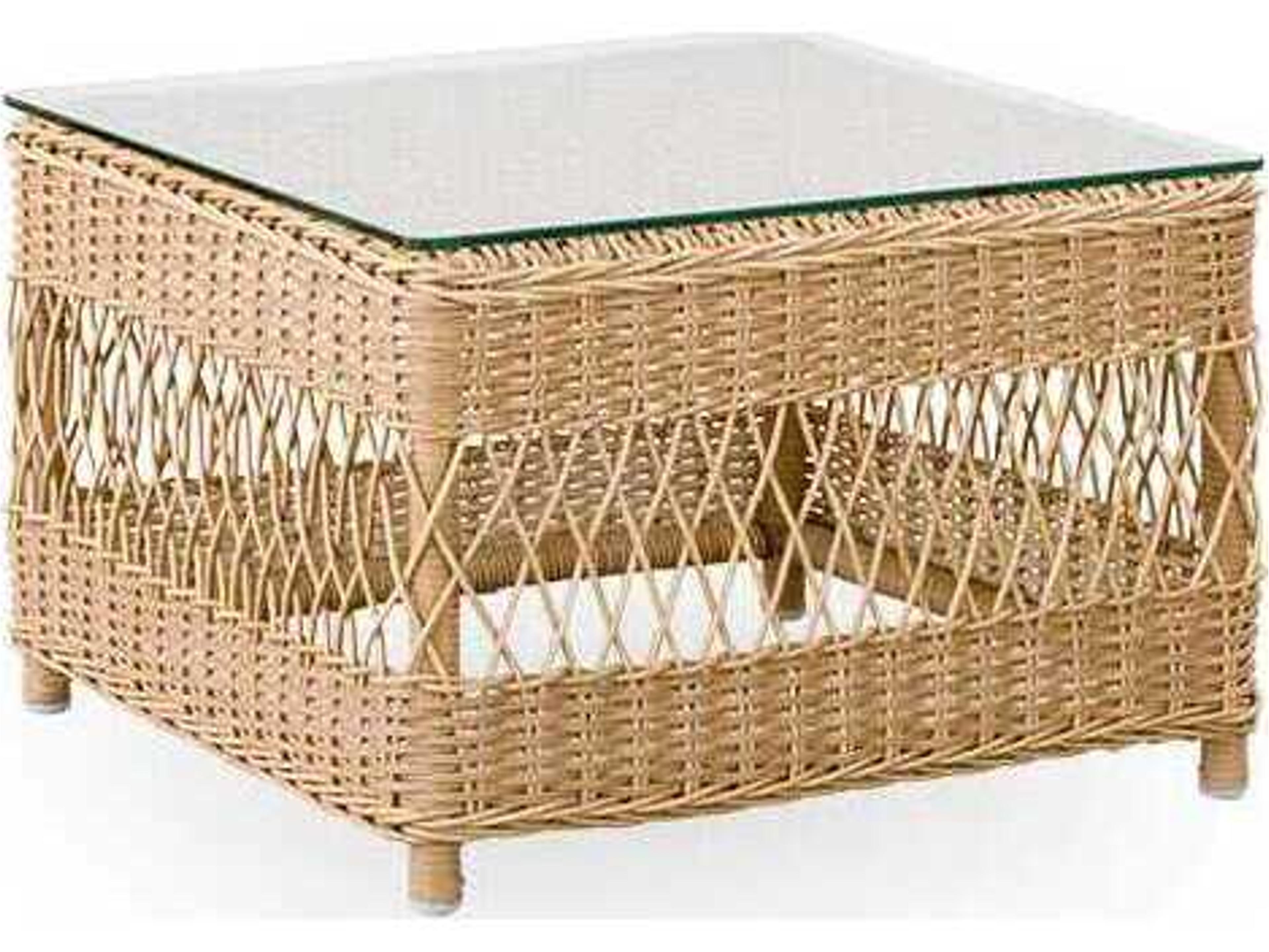 Georgia Garden Aluminum Rattan Natural Anna Square Glass Top Patio End Table