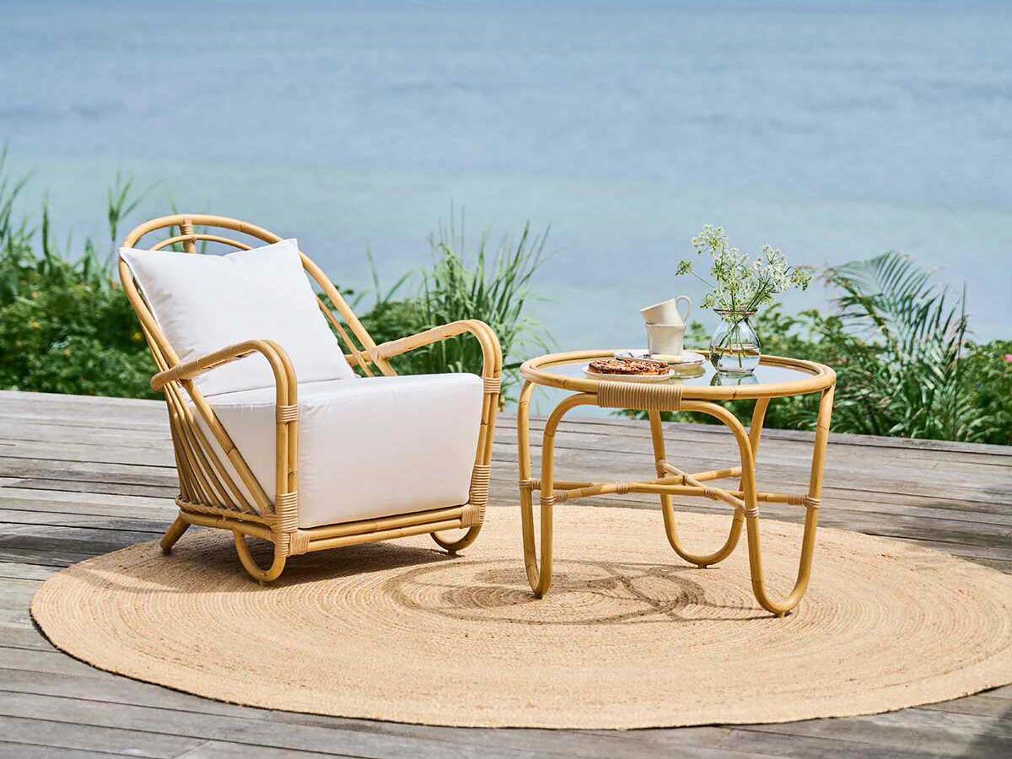 Sika Design Exterior Alumium Rattan Natural Charlottenborg Round Glass Top Patio Coffee Table