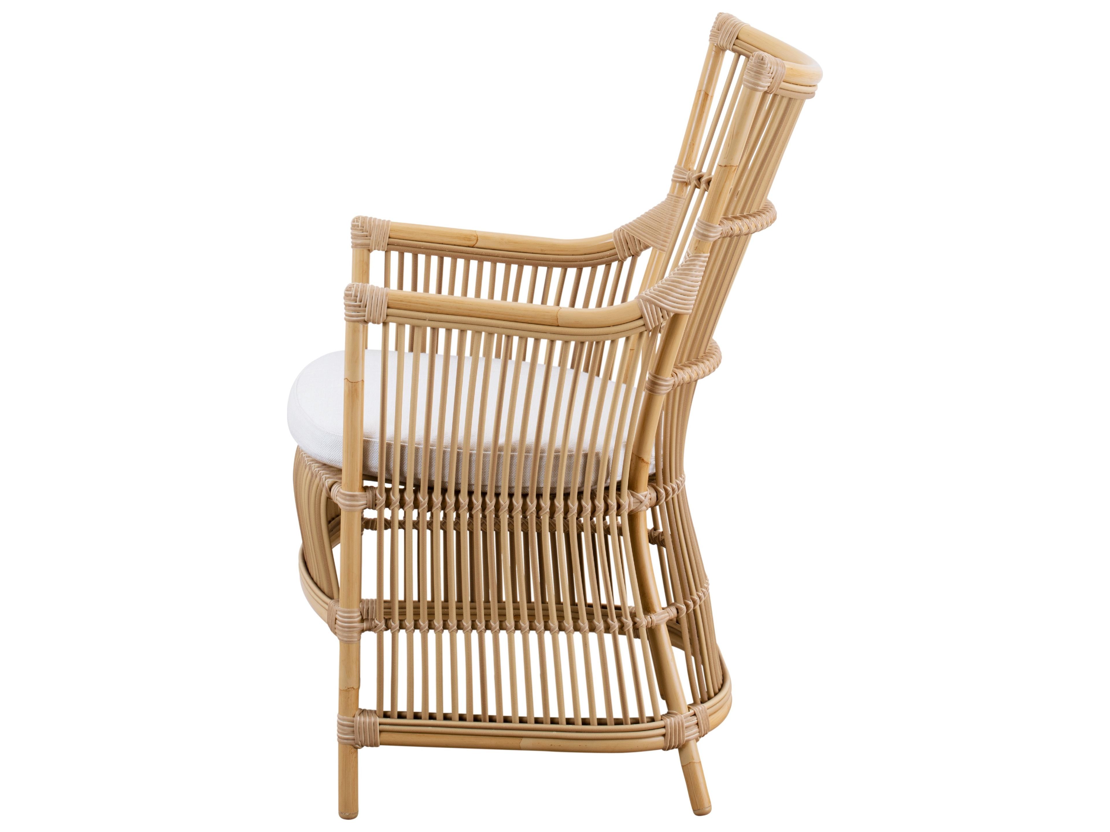 Sika Design Exterior Aluminum Rattan Natural Davinci Outdoor Dining Arm Chair in Tempotest Canvas White