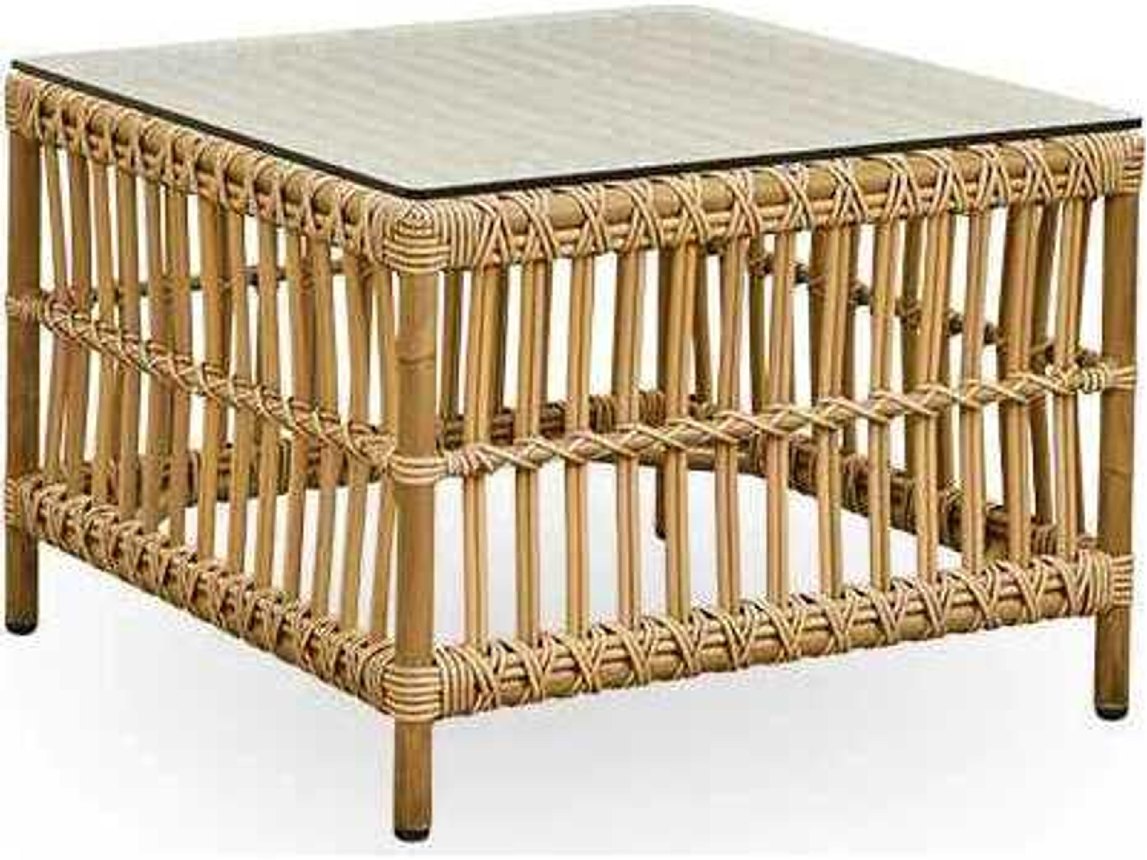 Exterior Aluminum Rattan Antique Caroline Square Glass Top Outdoor Patio End Table