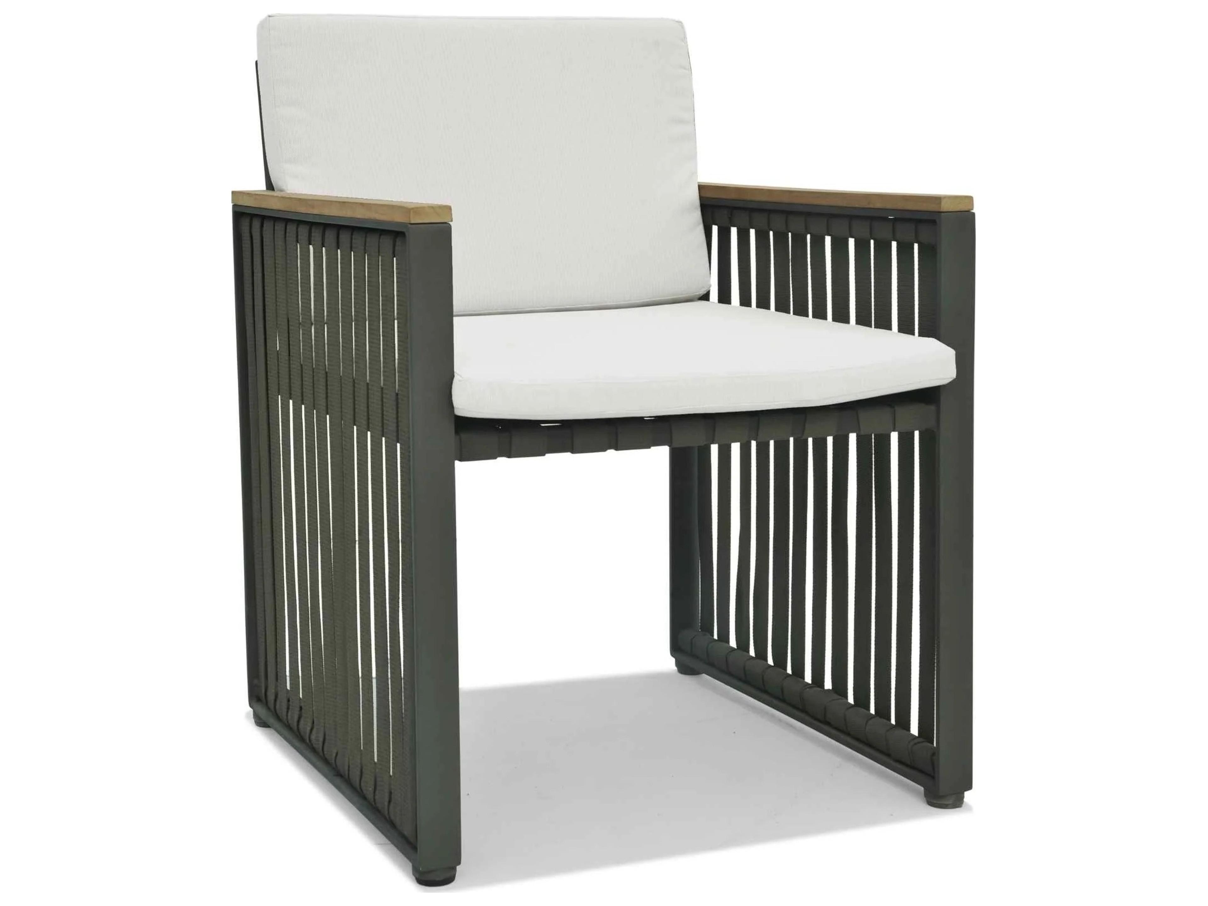 Horizon Dark Gray Strap Teak Arm Aluminum Cushion Lounge Chair