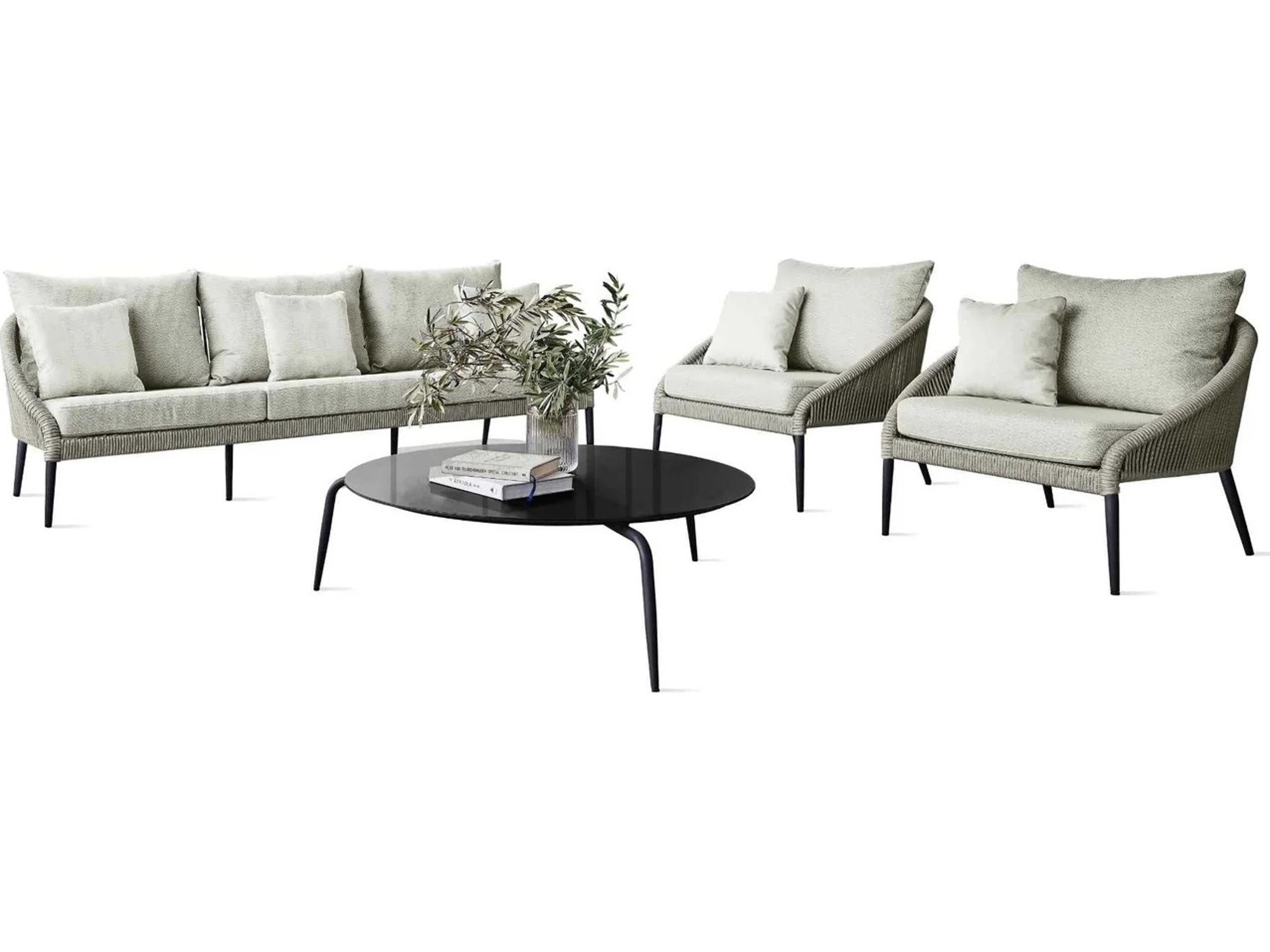 Rodona Polystrand Grey; Aluminum Cushion Lounge Set