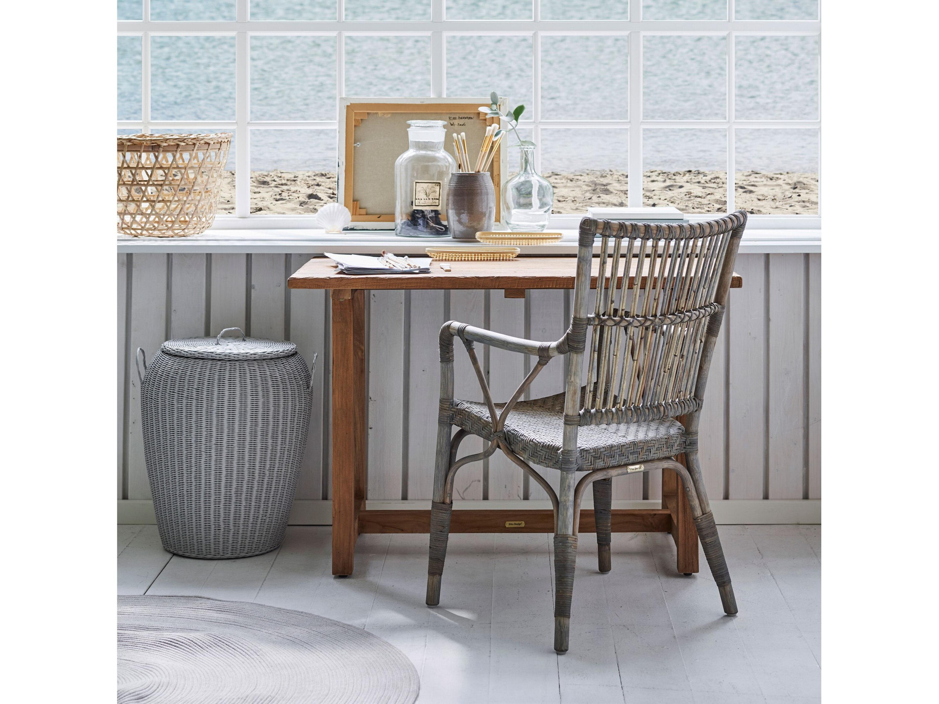 Sika Indoor Originals Piano Rattan Gray Arm Dining Chair