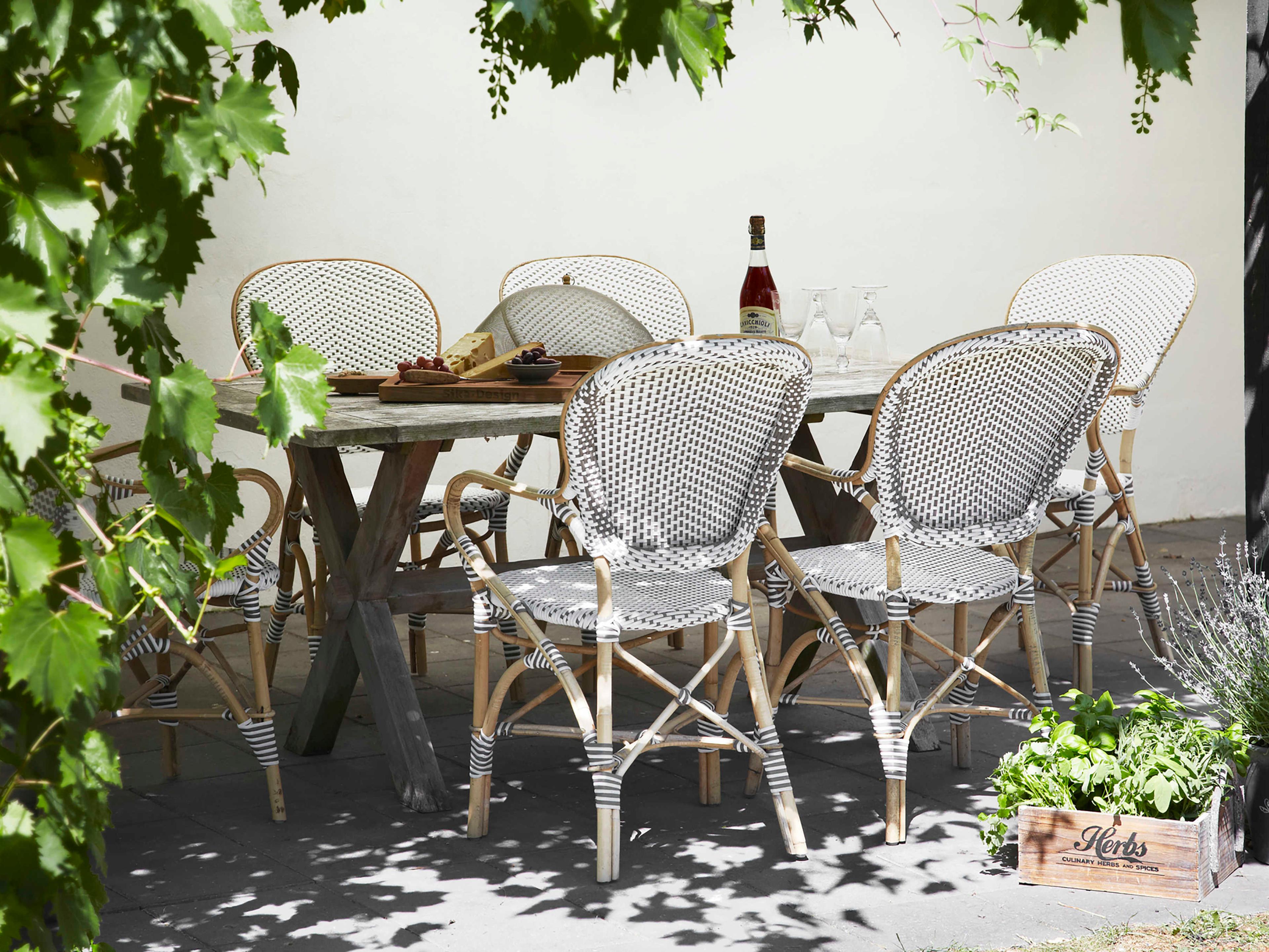 Sika Indoor Affaire Isabell Bistro Rattan White Arm Dining Chair