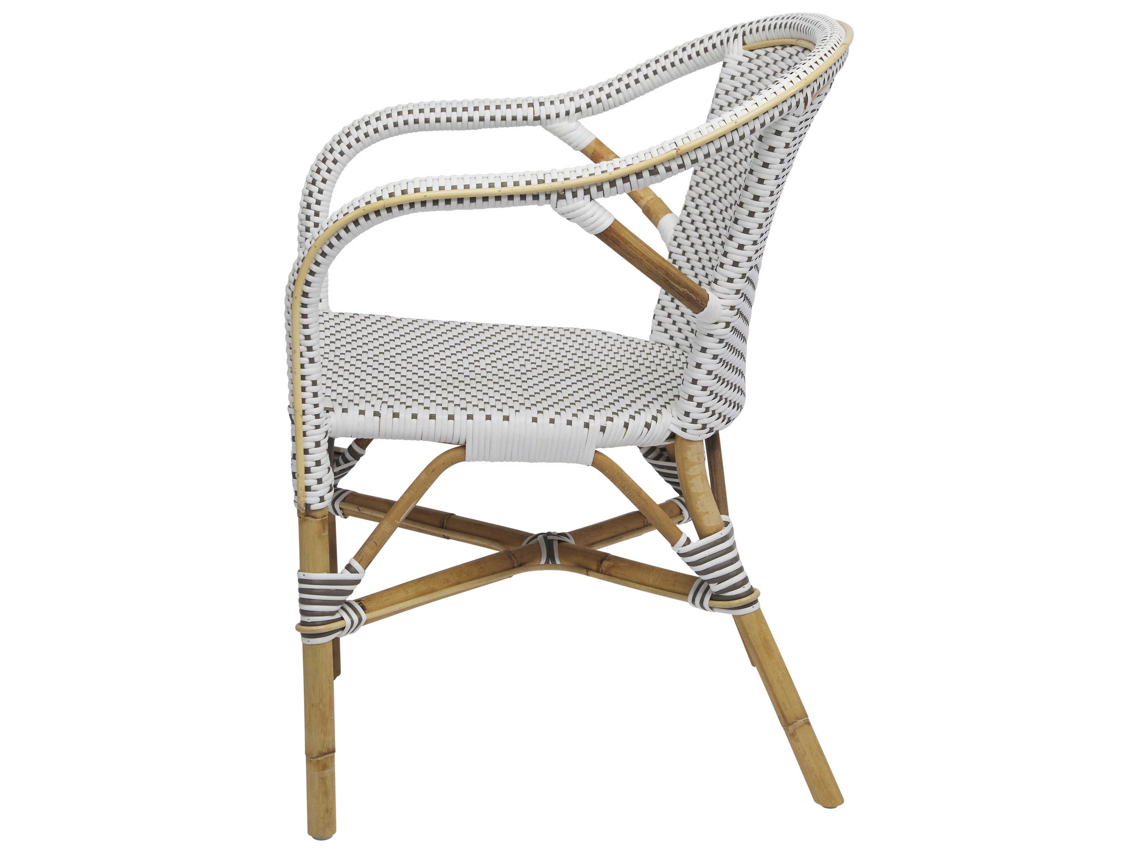Sika Indoor Affaire Madeleine Bistro Rattan White Arm Dining Chair
