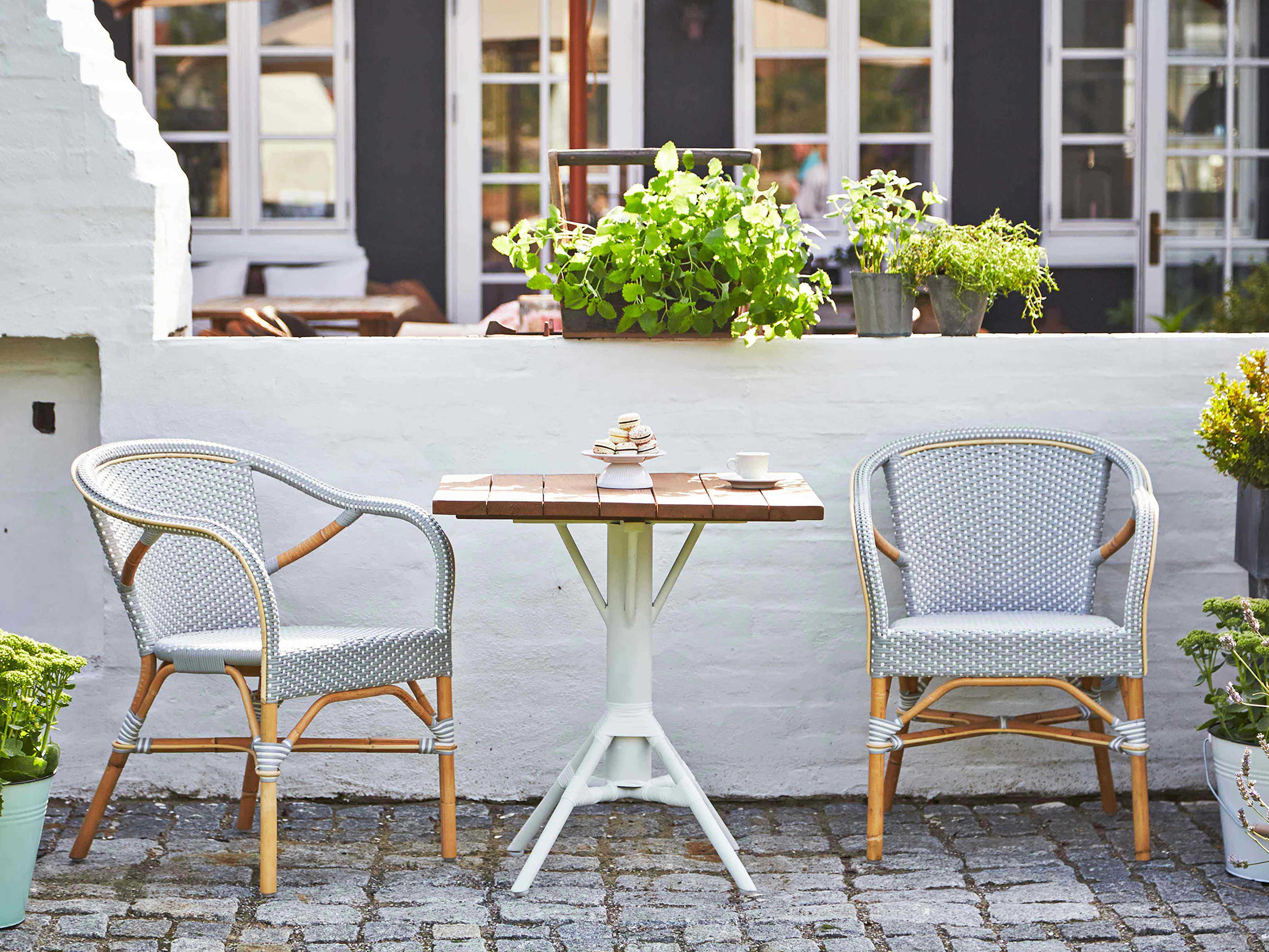 Sika Indoor Affaire Madeleine Bistro Rattan Gray Arm Dining Chair