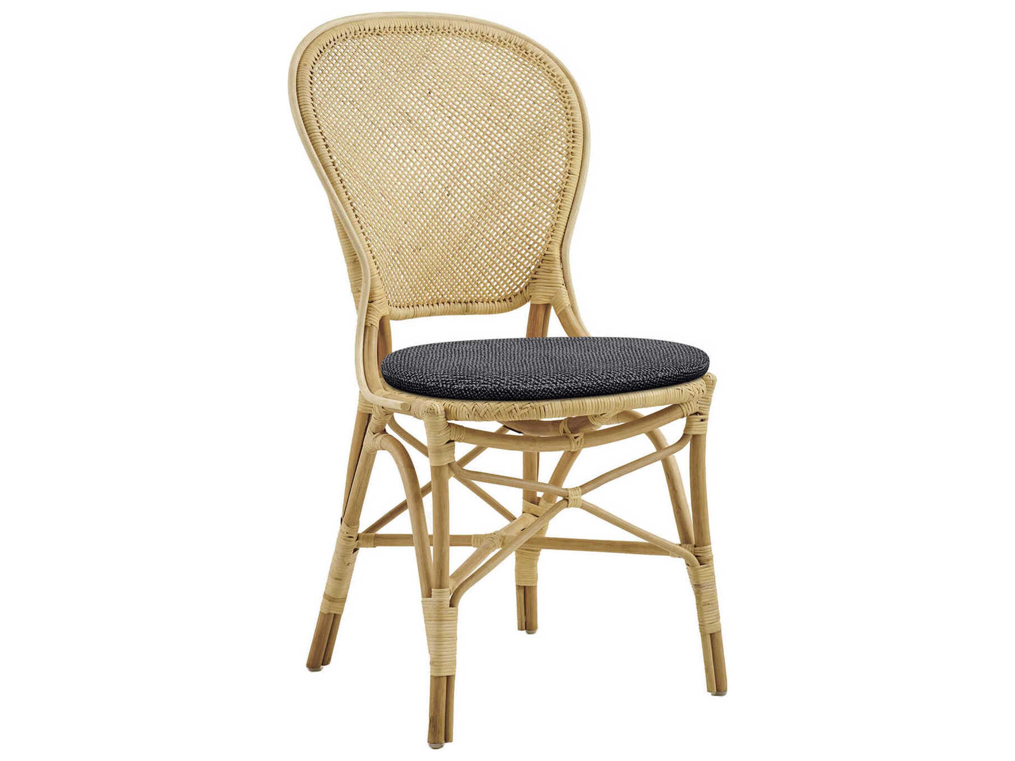 Sika Indoor Originals Rattan Brown Upholstered Armless Dining Chair & Dark Grey Cushion Set