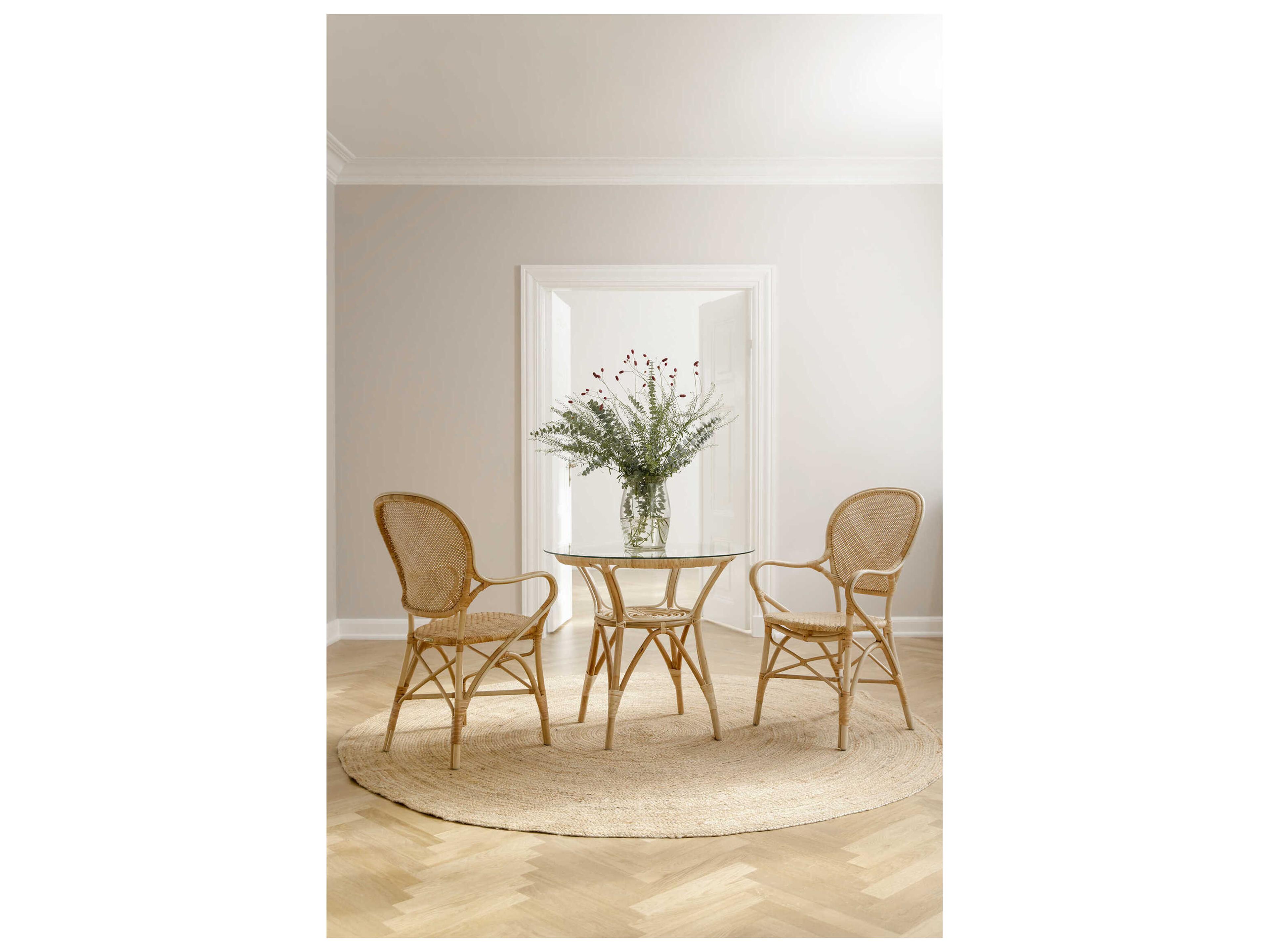 Sika Indoor Originals Rattan Brown Upholstered Arm Dining Chair & Sand Cushion Set