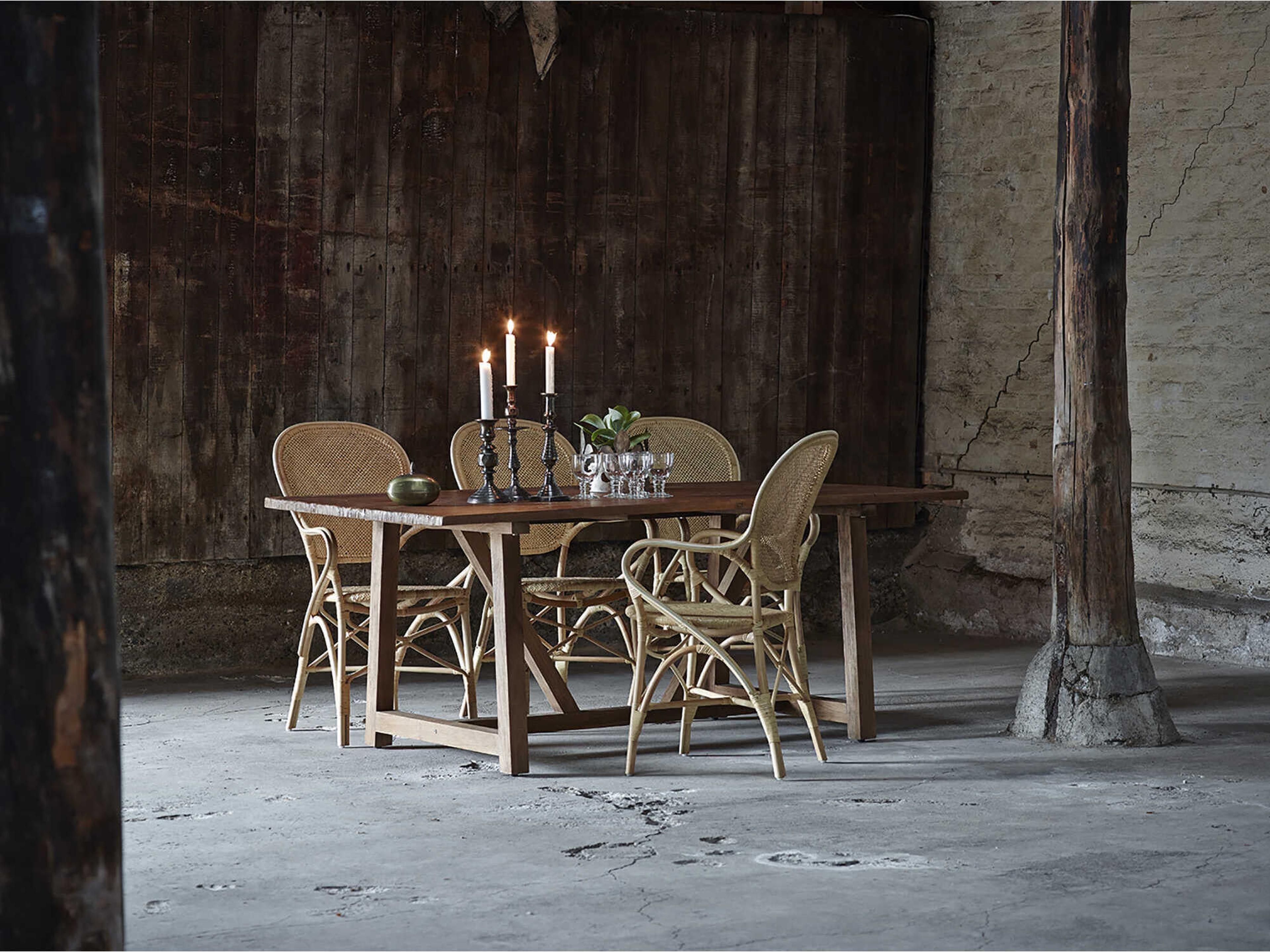 Sika Indoor Originals Rattan Brown Upholstered Arm Dining Chair & Sand Cushion Set