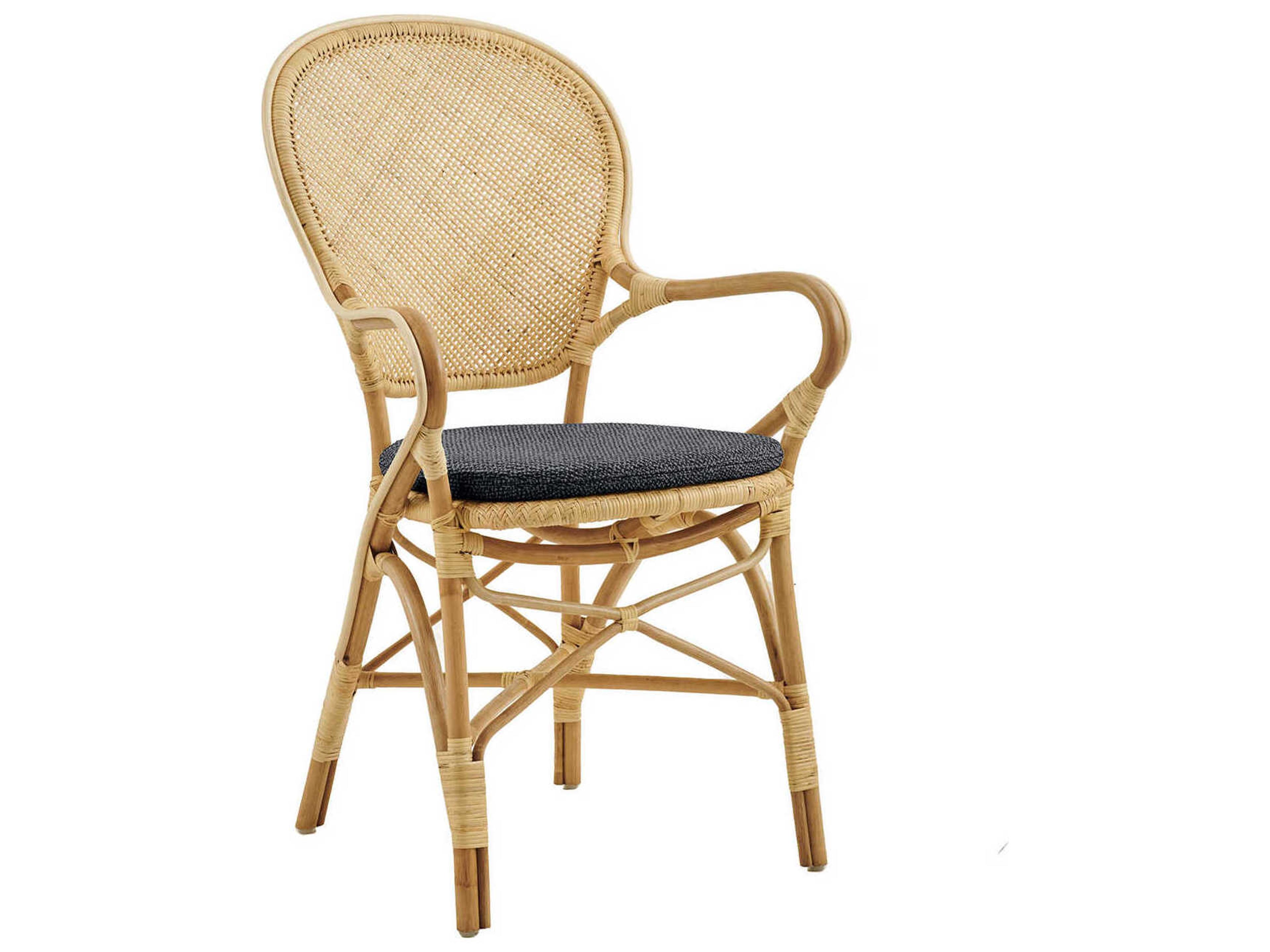 Originals Rattan Brown Upholstered Arm Dining Chair & Dark Grey Cushion Set