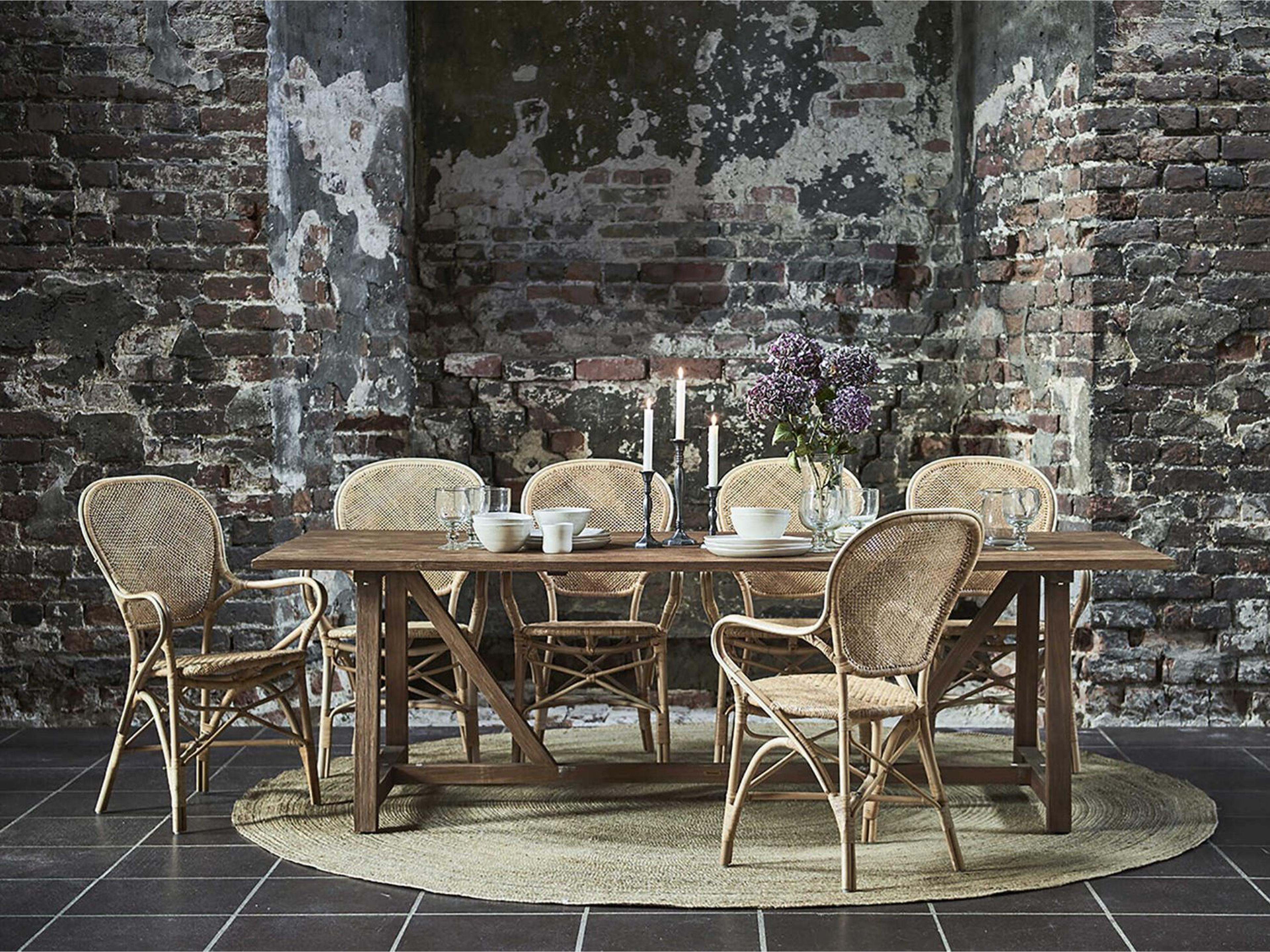 Sika Indoor Originals Rattan Brown Upholstered Arm Dining Chair & Dark Grey Cushion Set