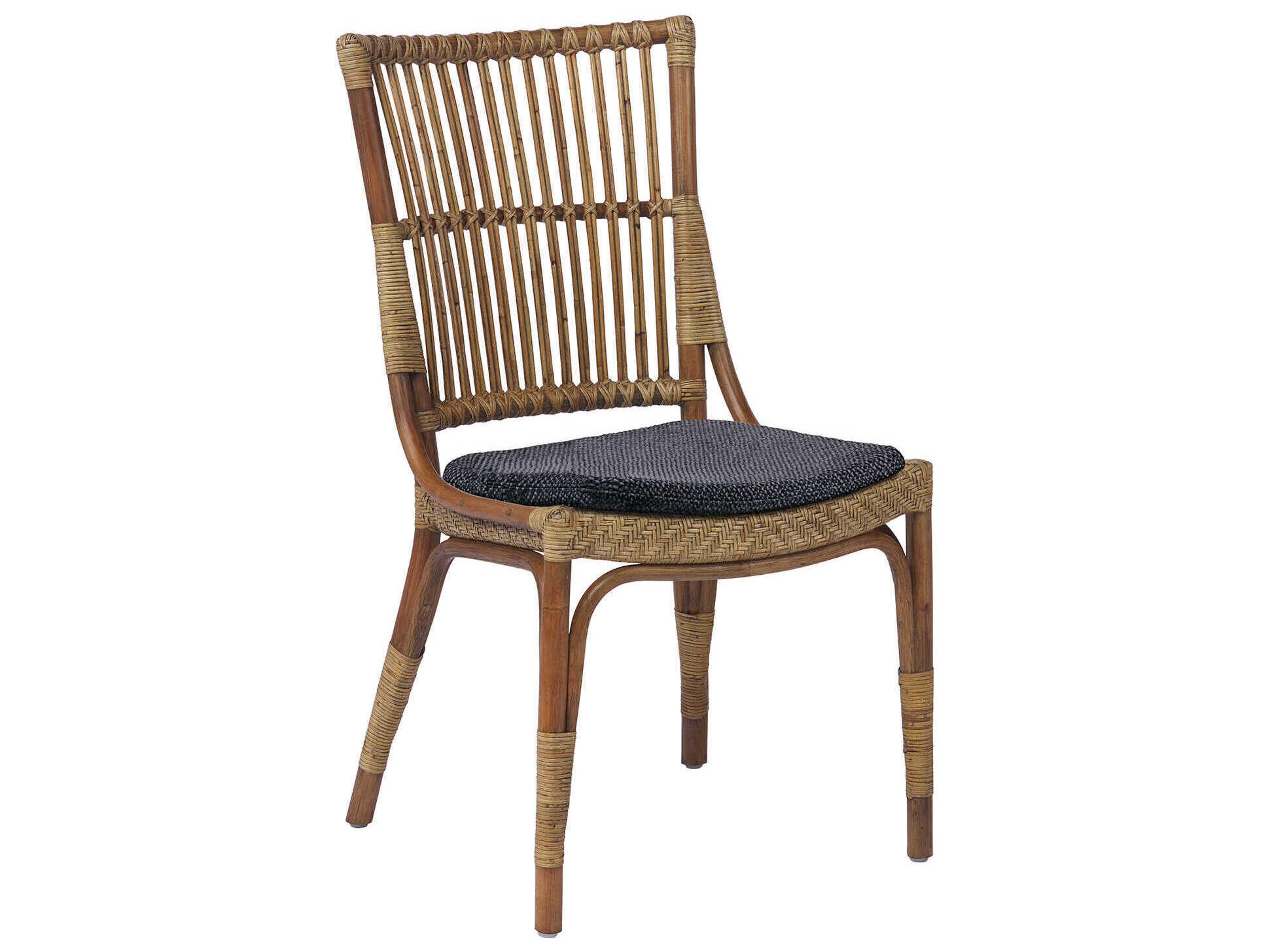 Sika Indoor Originals Rattan Brown Upholstered Armless Dining Chair & Dark Grey Cushion Set