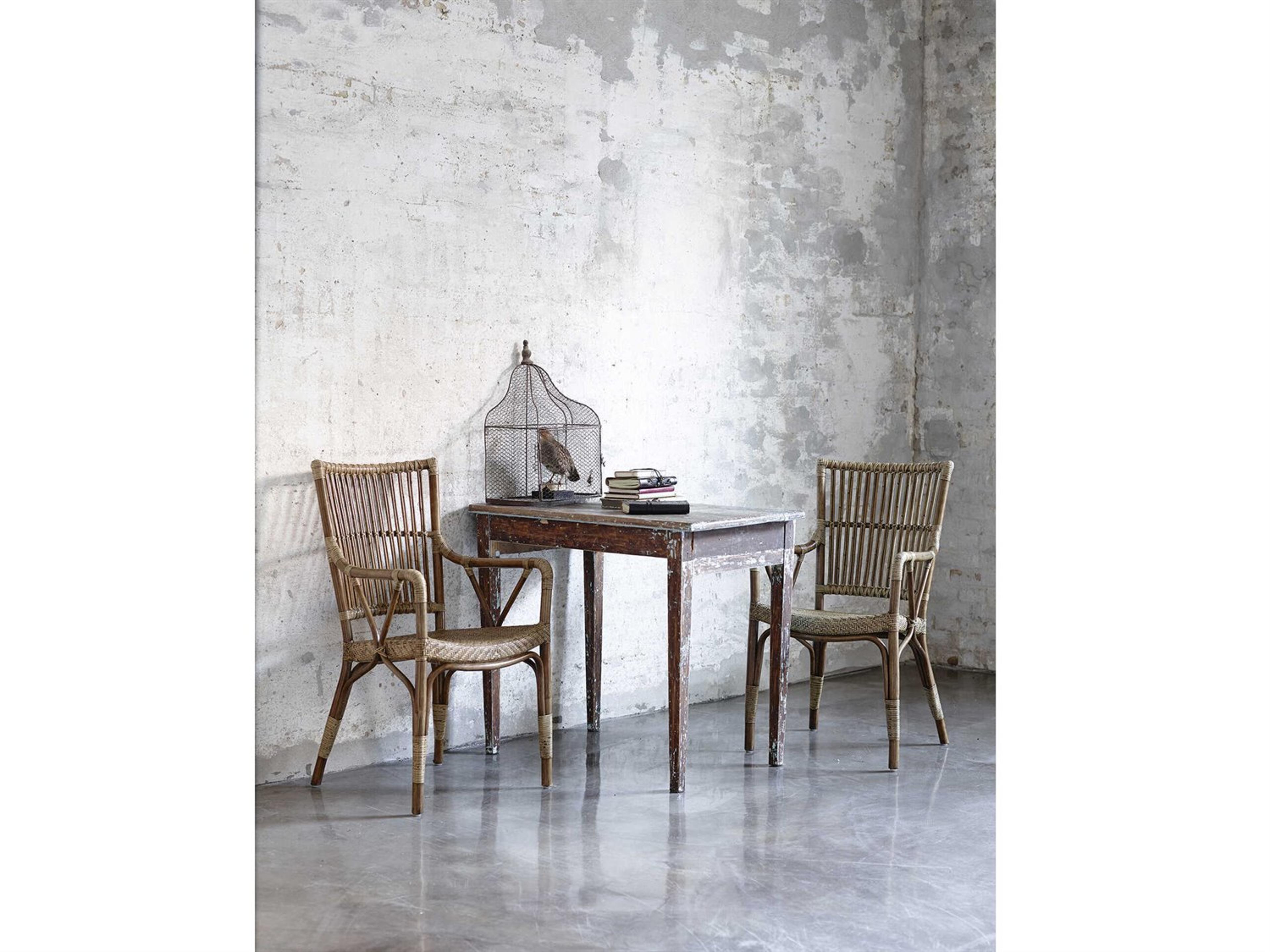 Sika Indoor Originals Rattan Brown Upholstered Arm Dining Chair & Dark Grey Cushion Set