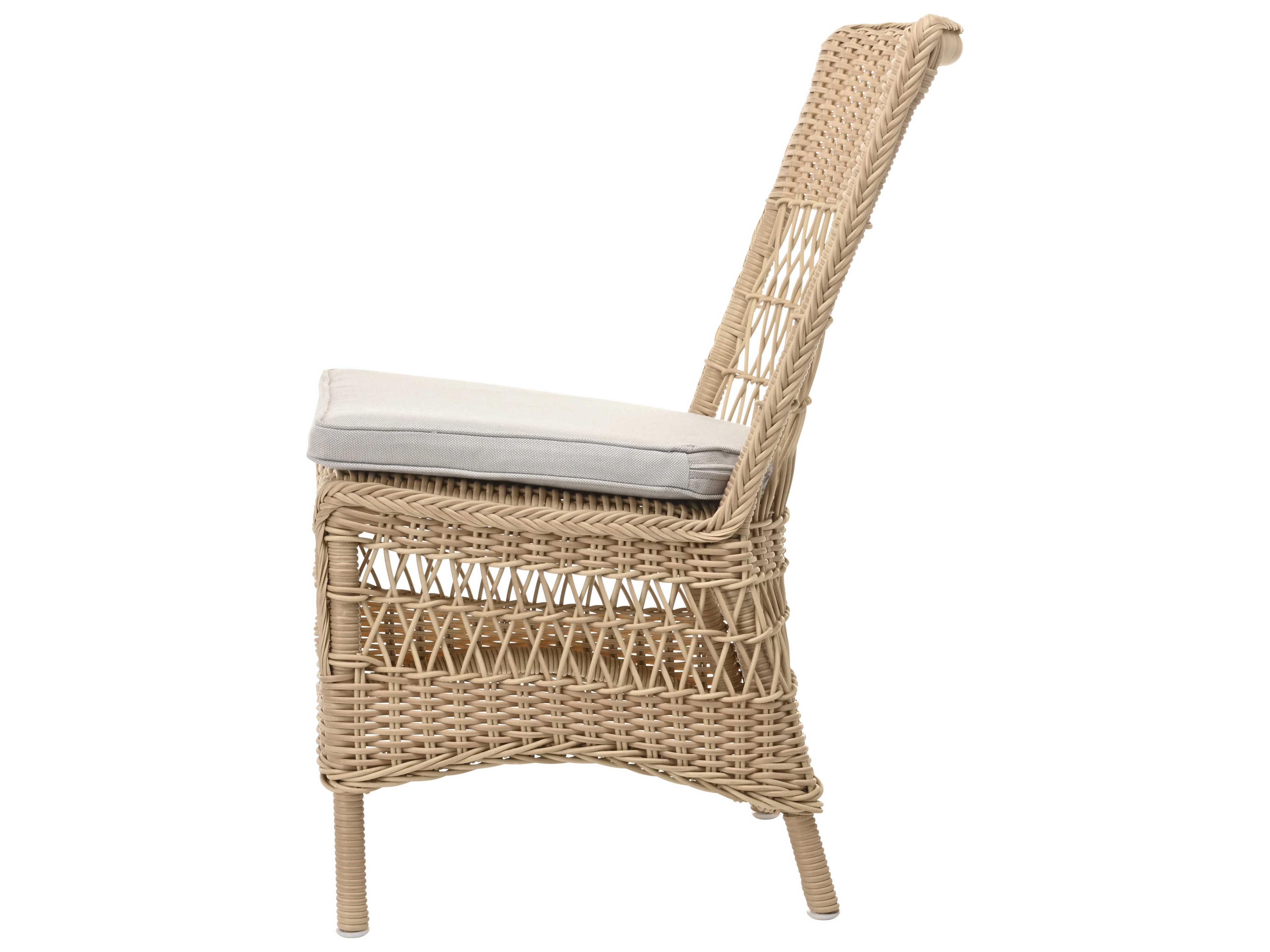 Sika Indoor Georgia Garden Marie Rattan Gray Upholstered Side Dining Chair with Cushion