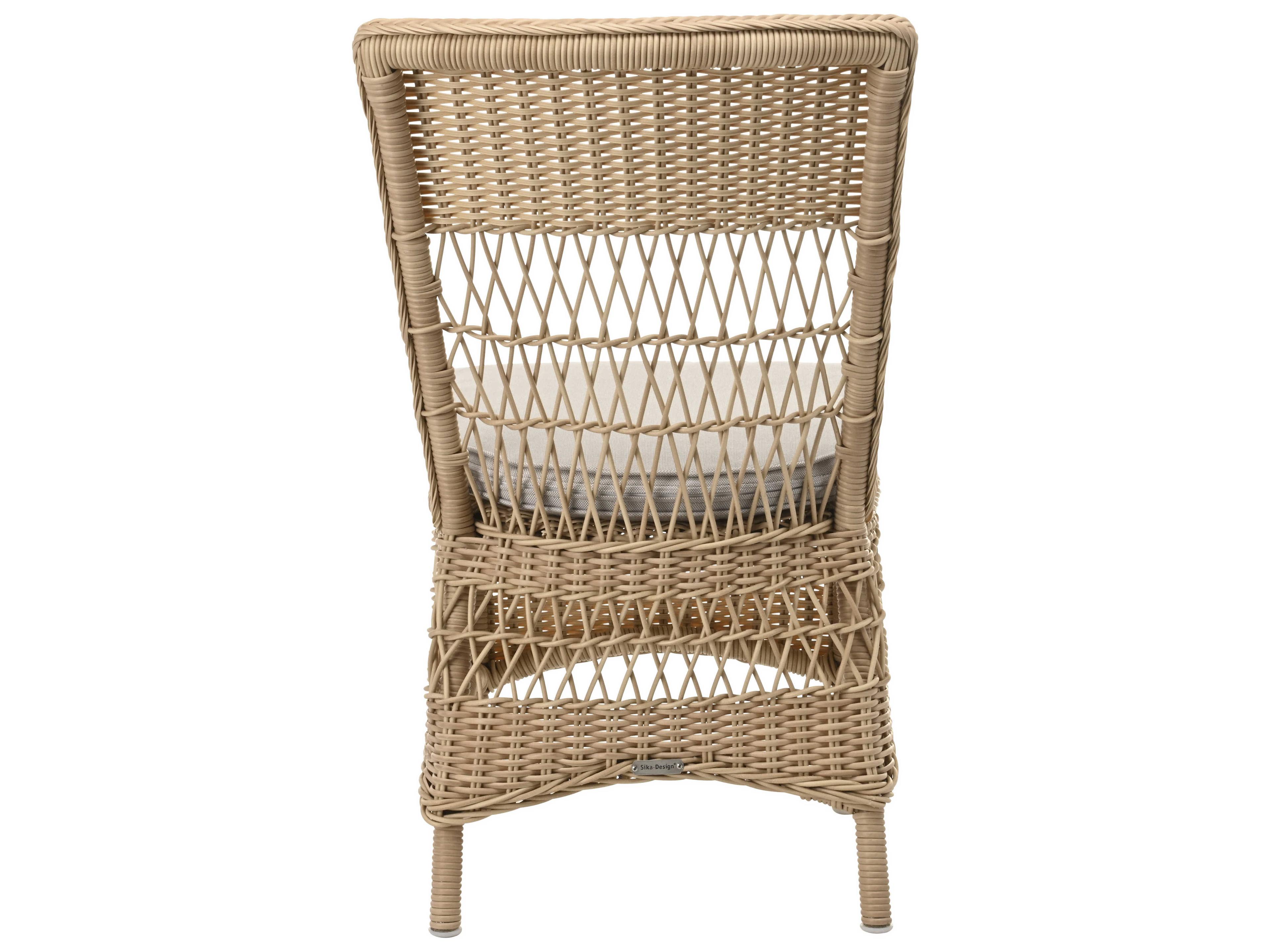 Sika Indoor Georgia Garden Marie Rattan Gray Upholstered Side Dining Chair with Cushion